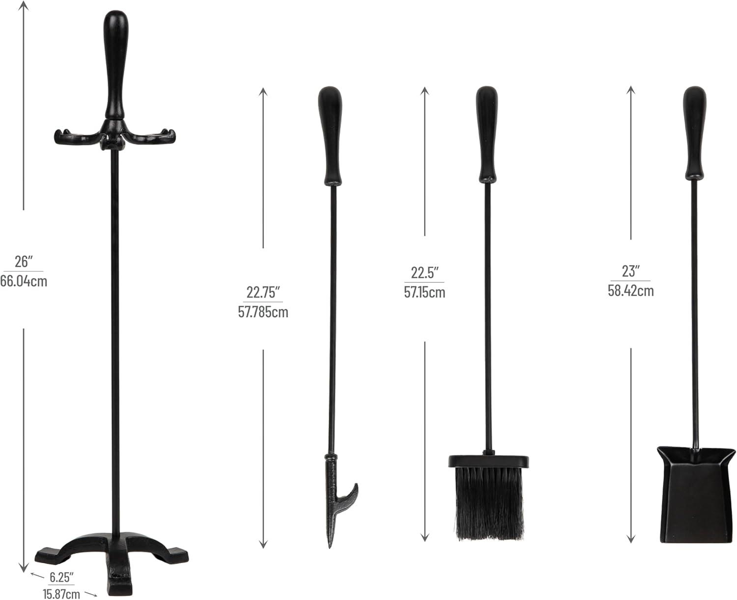 imageMind Reader Fireplace Set with Stand Brush Shovel Scoop Poker Tongs Steel 825L x 675W x 2625H 4 Pcs BlackFireplace Set with Poker
