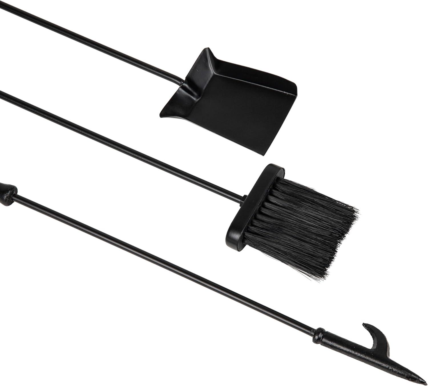 imageMind Reader Fireplace Set with Stand Brush Shovel Scoop Poker Tongs Steel 825L x 675W x 2625H 4 Pcs BlackFireplace Set with Poker