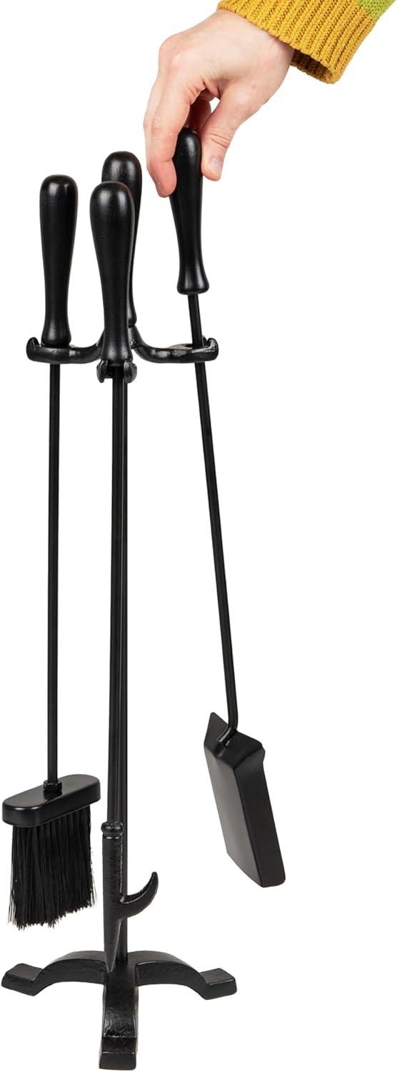 imageMind Reader Fireplace Set with Stand Brush Shovel Scoop Poker Tongs Steel 825L x 675W x 2625H 4 Pcs BlackFireplace Set with Poker