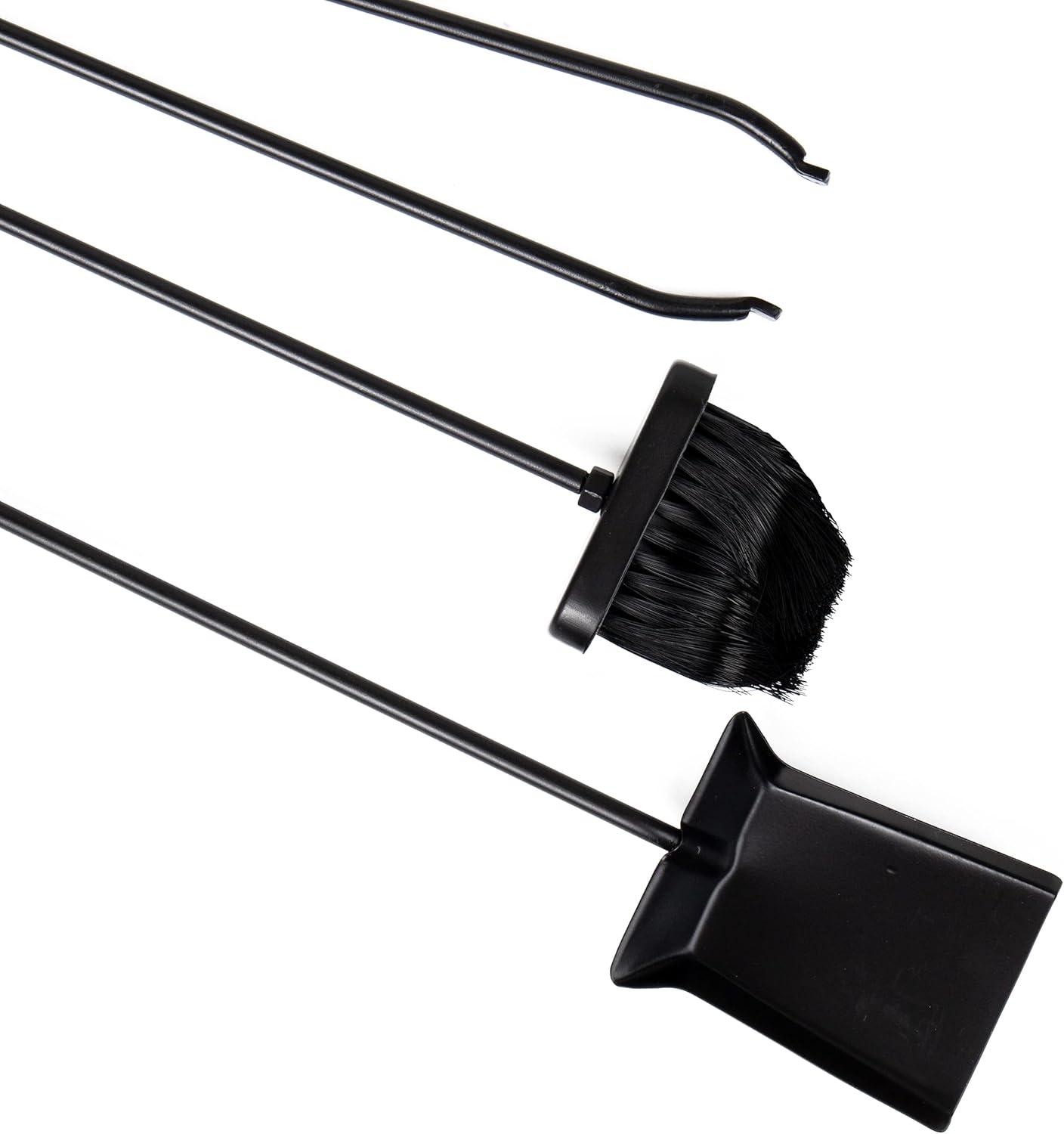 imageMind Reader Fireplace Set with Stand Brush Shovel Scoop Poker Tongs Steel 825L x 675W x 2625H 4 Pcs BlackFireplace Set with Tongs