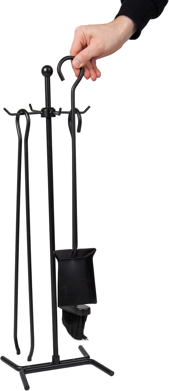 imageMind Reader Fireplace Set with Stand Brush Shovel Scoop Poker Tongs Steel 825L x 675W x 2625H 4 Pcs BlackFireplace Set with Tongs