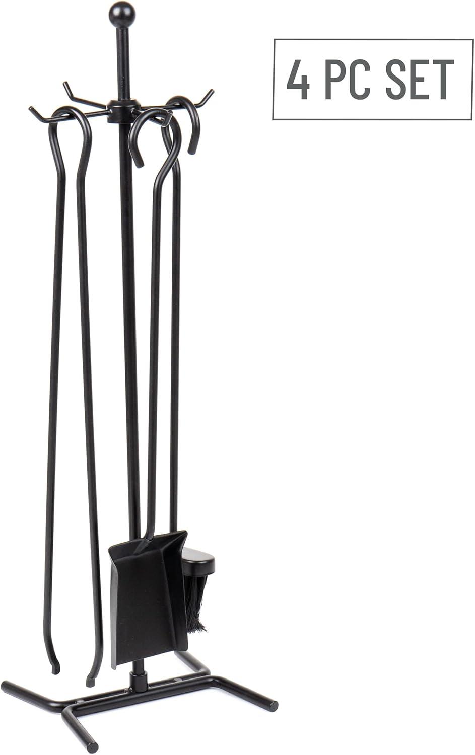 imageMind Reader Fireplace Set with Stand Brush Shovel Scoop Poker Tongs Steel 825L x 675W x 2625H 4 Pcs BlackFireplace Set with Tongs