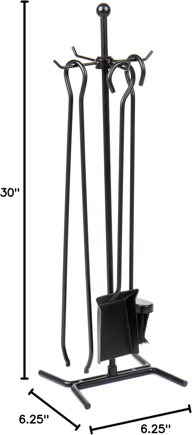 imageMind Reader Fireplace Set with Stand Brush Shovel Scoop Poker Tongs Steel 825L x 675W x 2625H 4 Pcs BlackFireplace Set with Tongs