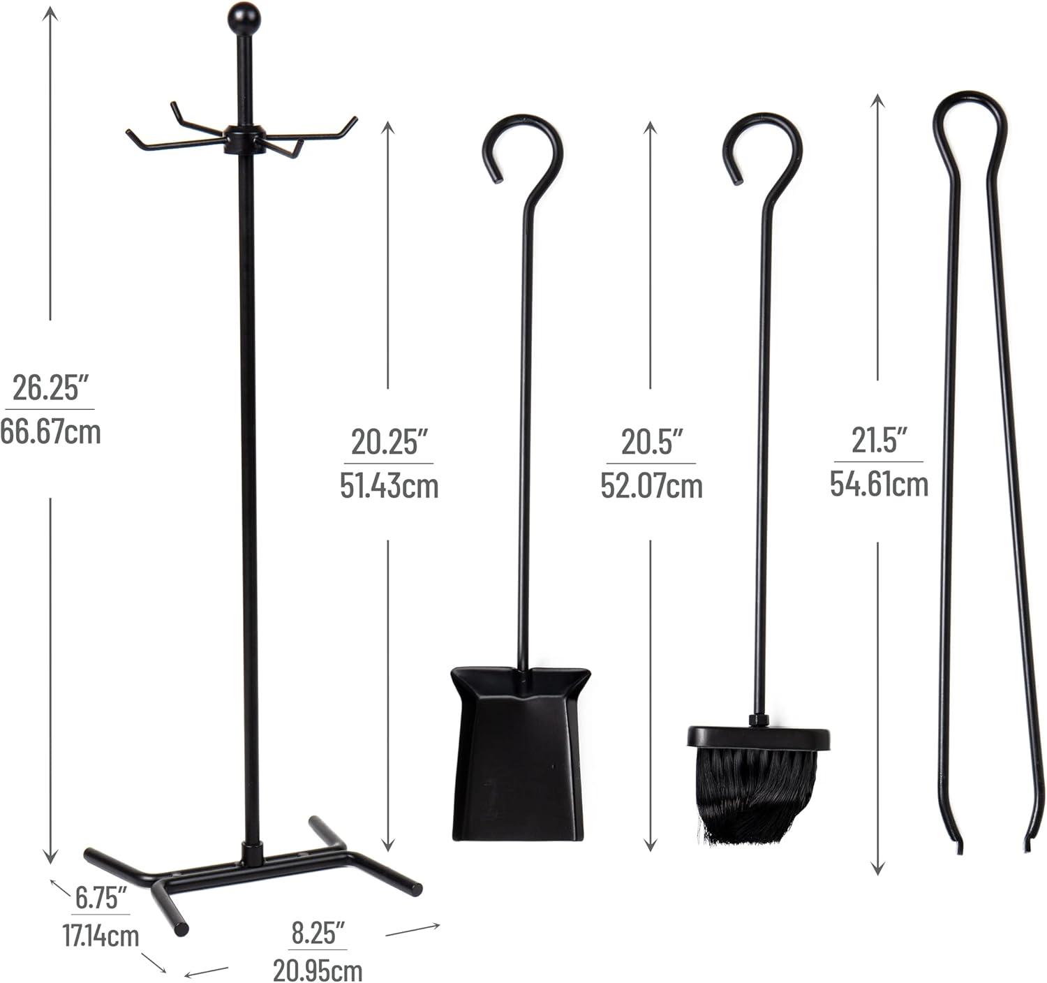 imageMind Reader Fireplace Set with Stand Brush Shovel Scoop Poker Tongs Steel 825L x 675W x 2625H 4 Pcs BlackFireplace Set with Tongs