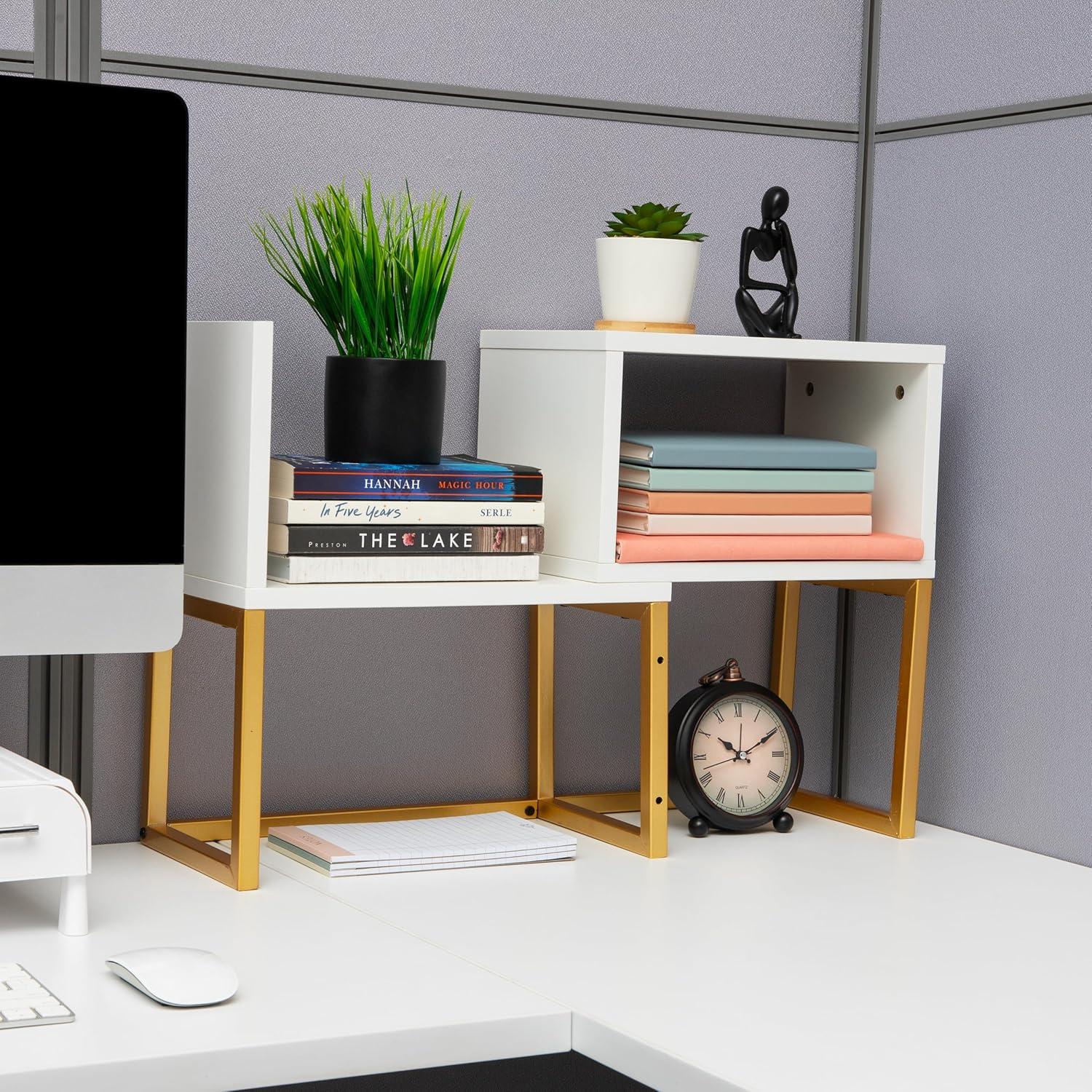 imageMind Reader Floating Shelves WallMounted Office Organizers Modern MDF Display Storage with Metal Rail Metal MDF Set of 2 WhiteDesktop Bookshelf