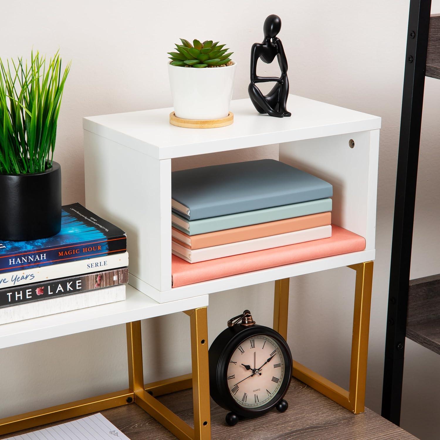 imageMind Reader Floating Shelves WallMounted Office Organizers Modern MDF Display Storage with Metal Rail Metal MDF Set of 2 WhiteDesktop Bookshelf