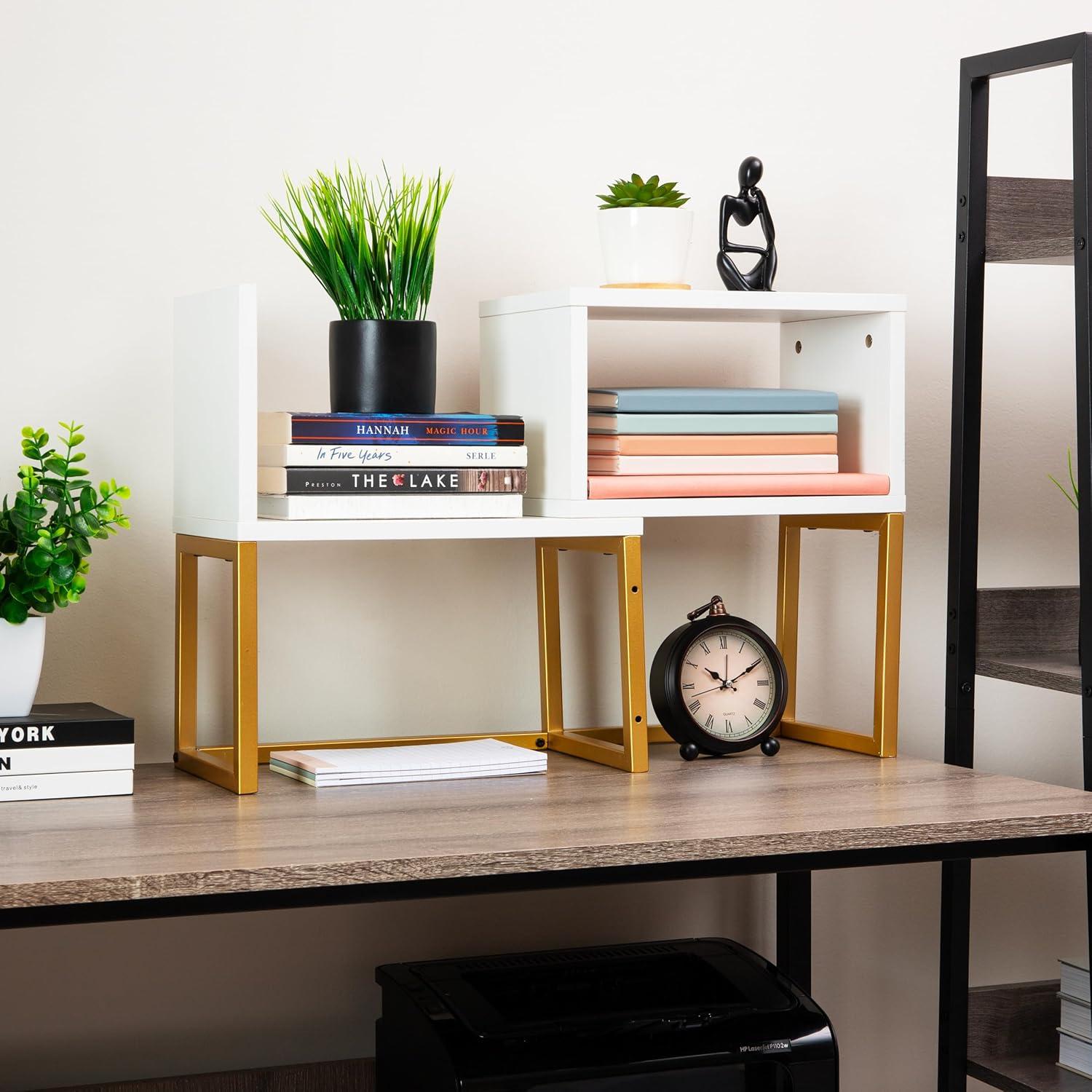 imageMind Reader Floating Shelves WallMounted Office Organizers Modern MDF Display Storage with Metal Rail Metal MDF Set of 2 WhiteDesktop Bookshelf