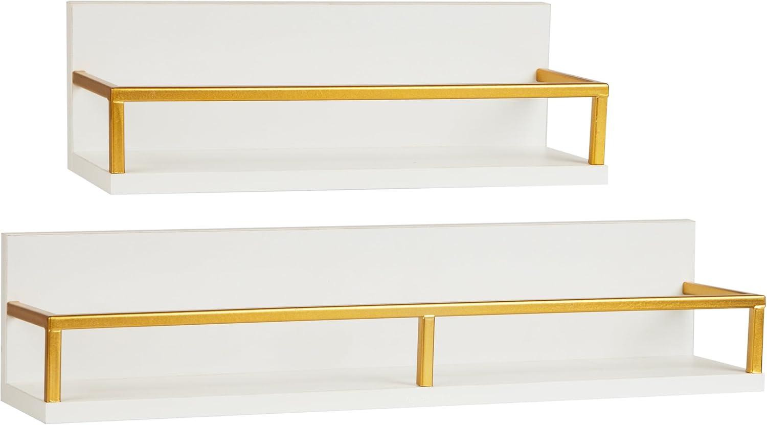 imageMind Reader Floating Shelves WallMounted Office Organizers Modern MDF Display Storage with Metal Rail Metal MDF Set of 2 WhiteFloating Shelves