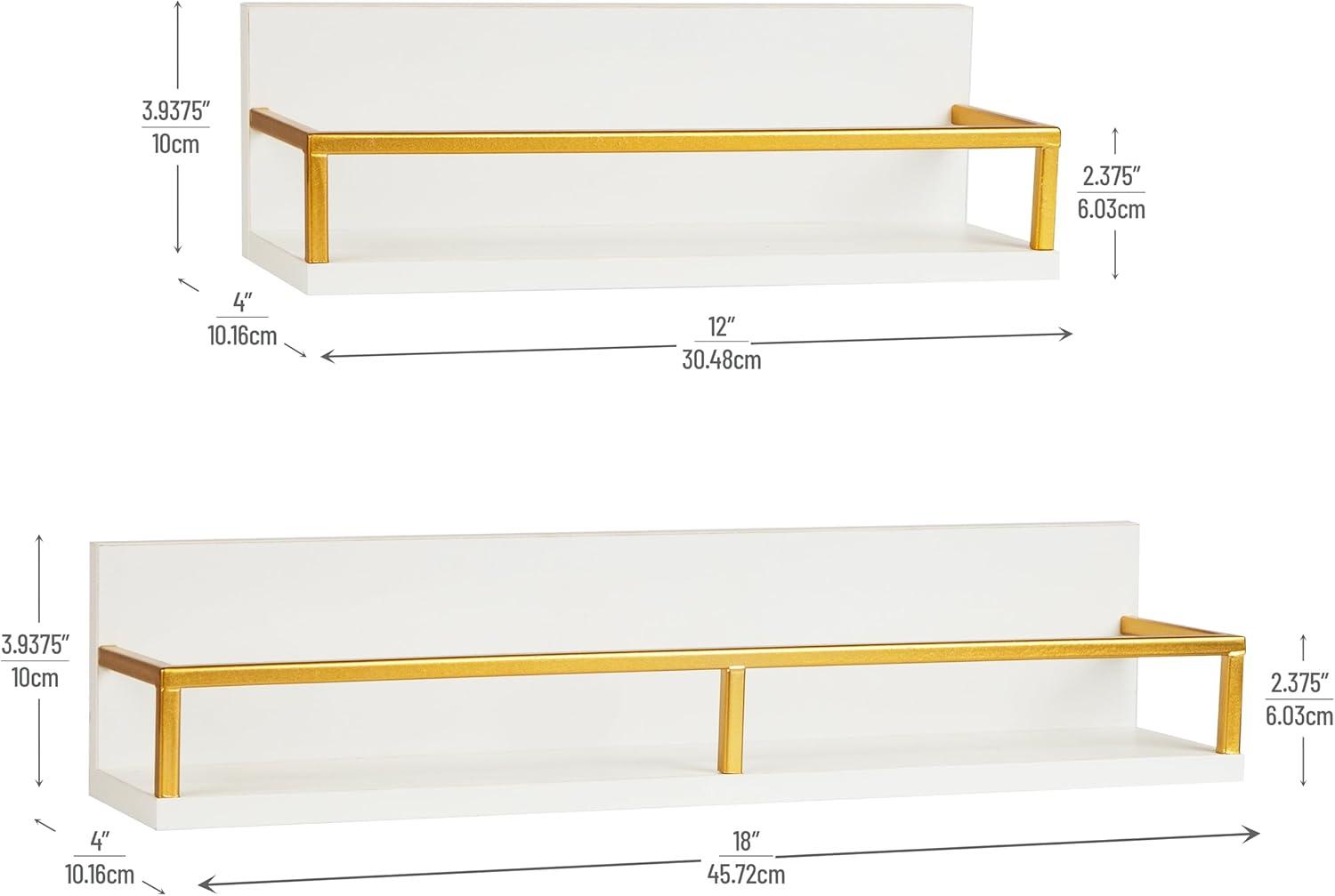 imageMind Reader Floating Shelves WallMounted Office Organizers Modern MDF Display Storage with Metal Rail Metal MDF Set of 2 WhiteFloating Shelves