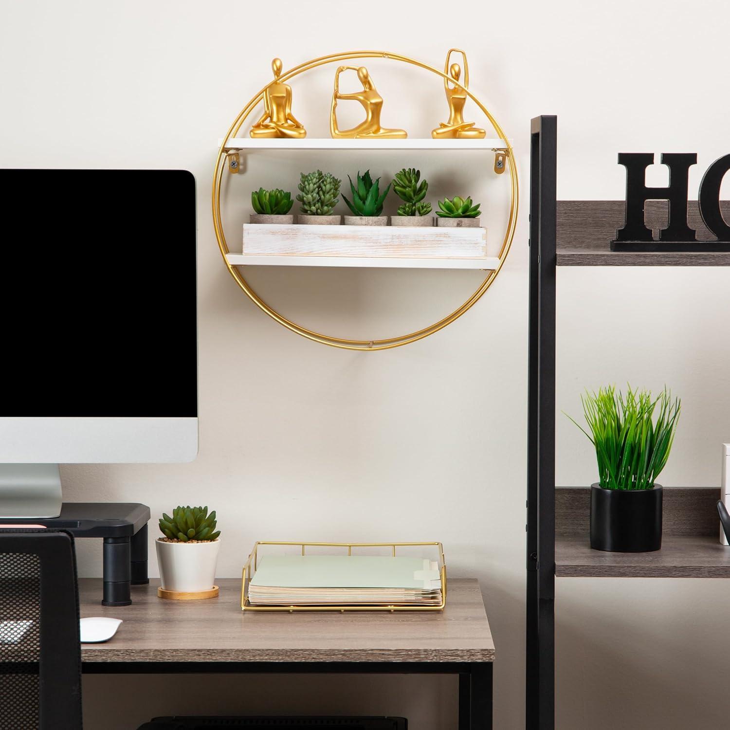 imageMind Reader Floating Shelves WallMounted Office Organizers Modern MDF Display Storage with Metal Rail Metal MDF Set of 2 WhiteRound Floating Shlef