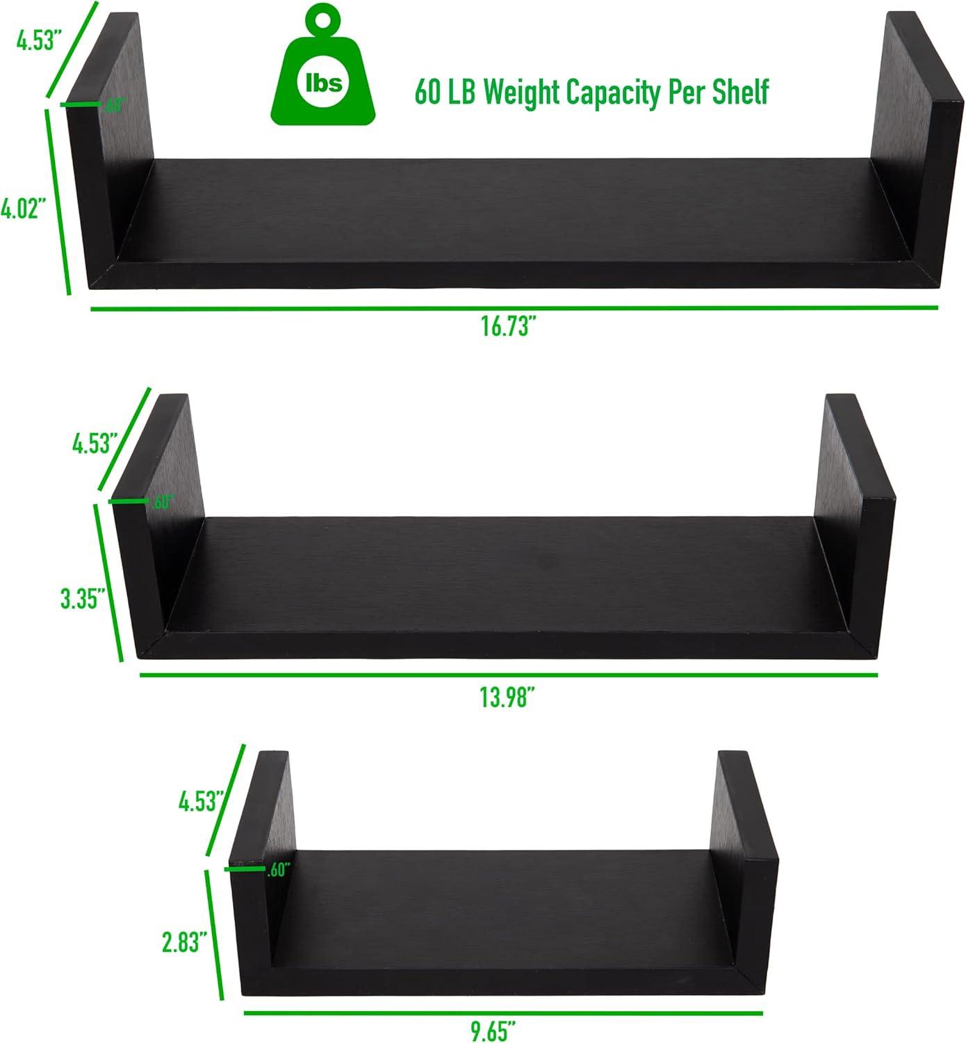imageMind Reader Floating Shelves for Wall Room Decor Living Room Bathroom Shelf MDF 1675 L x 45 W x 4H Set of 3 WhiteBlack