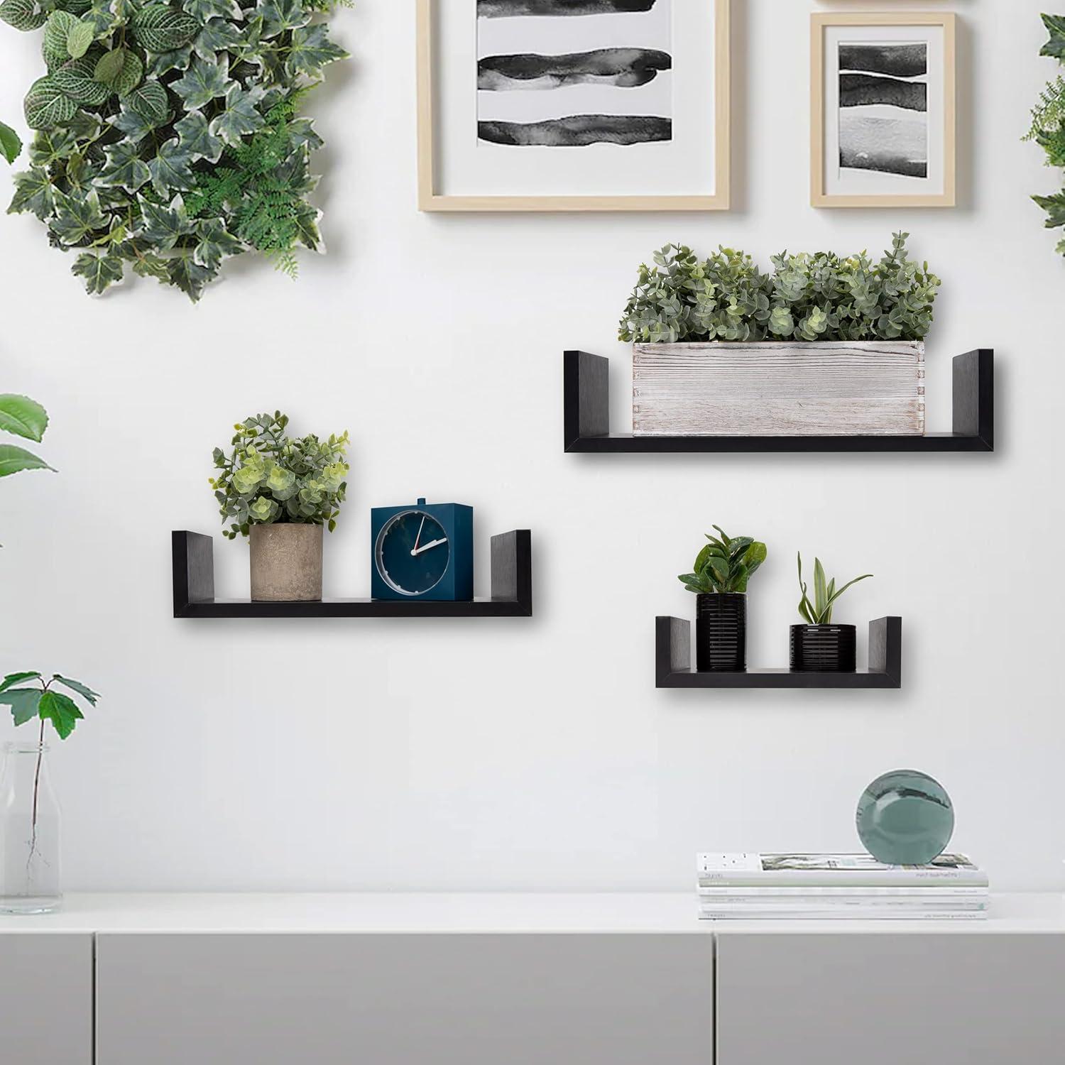 imageMind Reader Floating Shelves for Wall Room Decor Living Room Bathroom Shelf MDF 1675 L x 45 W x 4H Set of 3 WhiteBlack