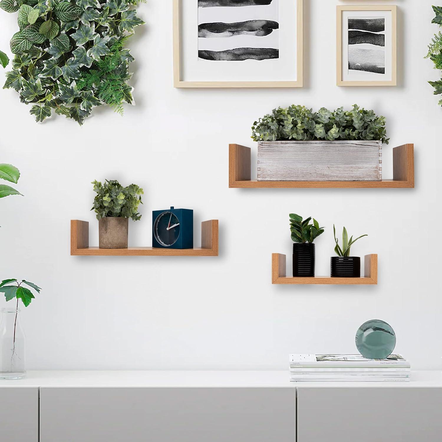 imageMind Reader Floating Shelves for Wall Room Decor Living Room Bathroom Shelf MDF 1675 L x 45 W x 4H Set of 3 WhiteBrown