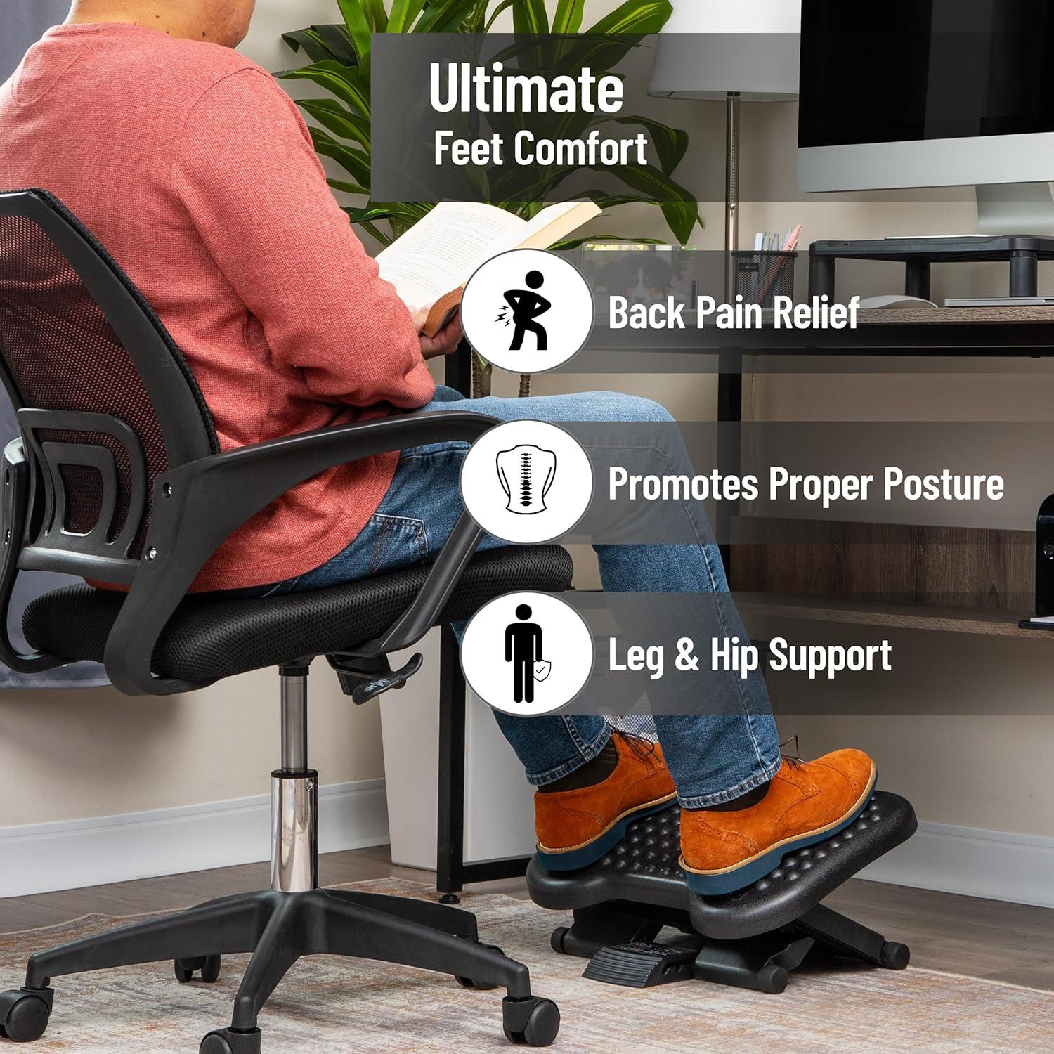 imageMind Reader Foot Rest Under Desk at Work Ergonomic Height Adjustable Office Plastic 17L x 13W x 625H Black2Pack