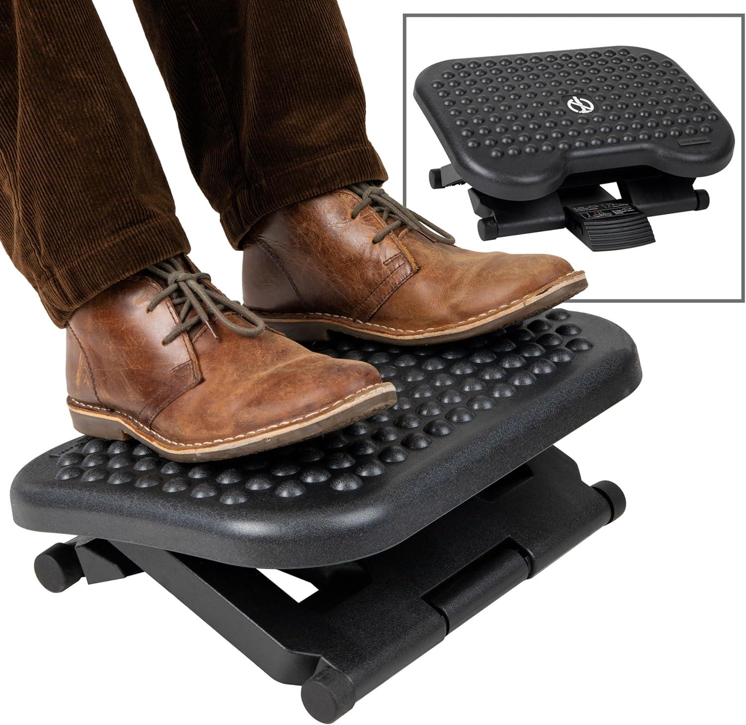 imageMind Reader Foot Rest Under Desk at Work Ergonomic Height Adjustable Office Plastic 17L x 13W x 625H Black2Pack