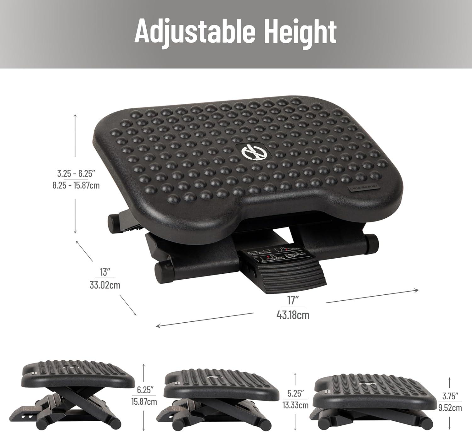 imageMind Reader Foot Rest Under Desk at Work Ergonomic Height Adjustable Office Plastic 17L x 13W x 625H BlackSingle