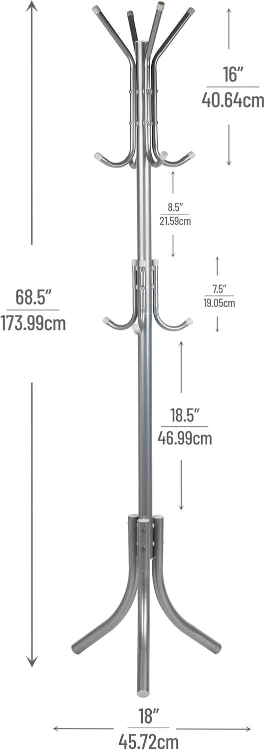 imageMind Reader Freestanding Coat Rack MultiTier Organizer for Office and Entryway Metal SilverSilver