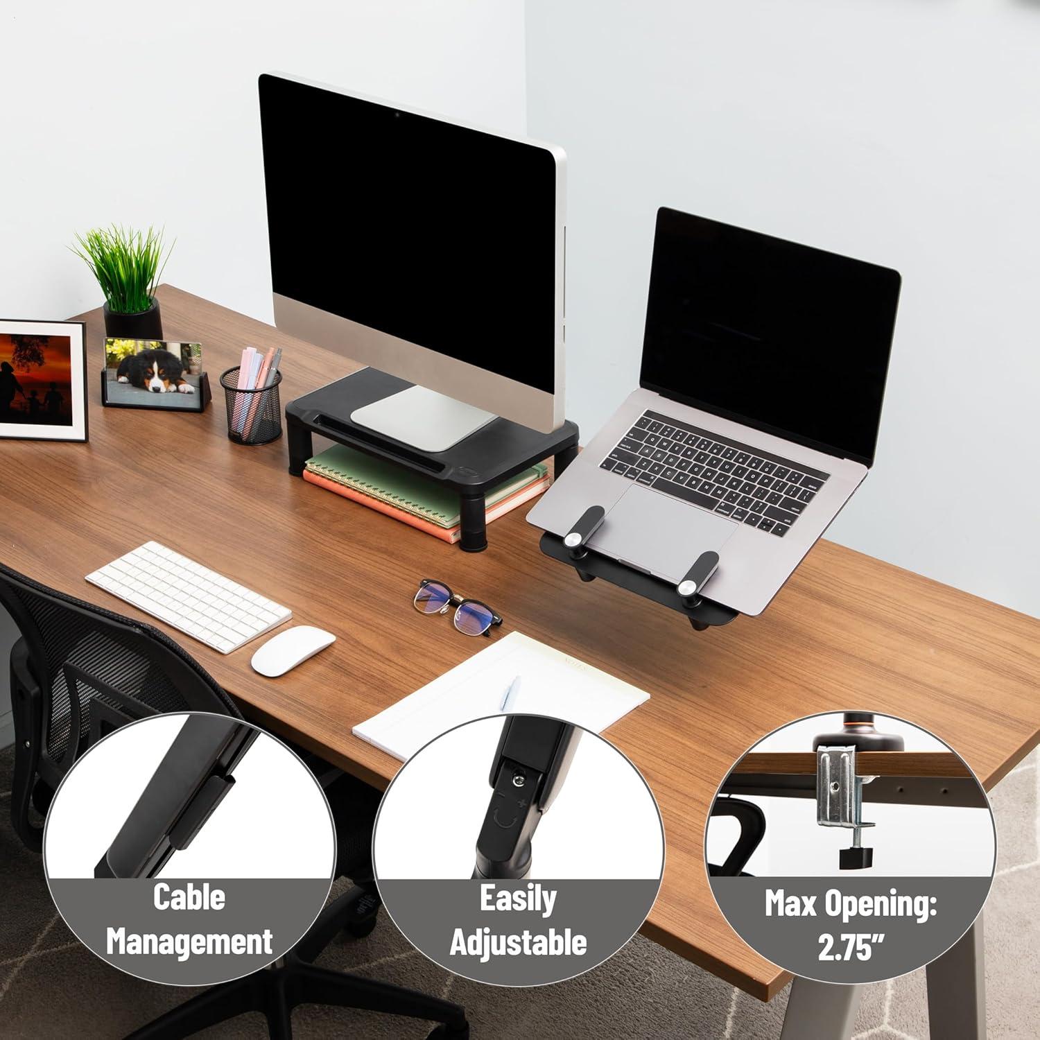 imageMind Reader Gas Spring Laptop Desk Mount Fits 116173 Laptops or Monitors 180 Rotate 132 lb Capacity Single Arm with Integrated Cable Management Adjustable TiltSwivel Black