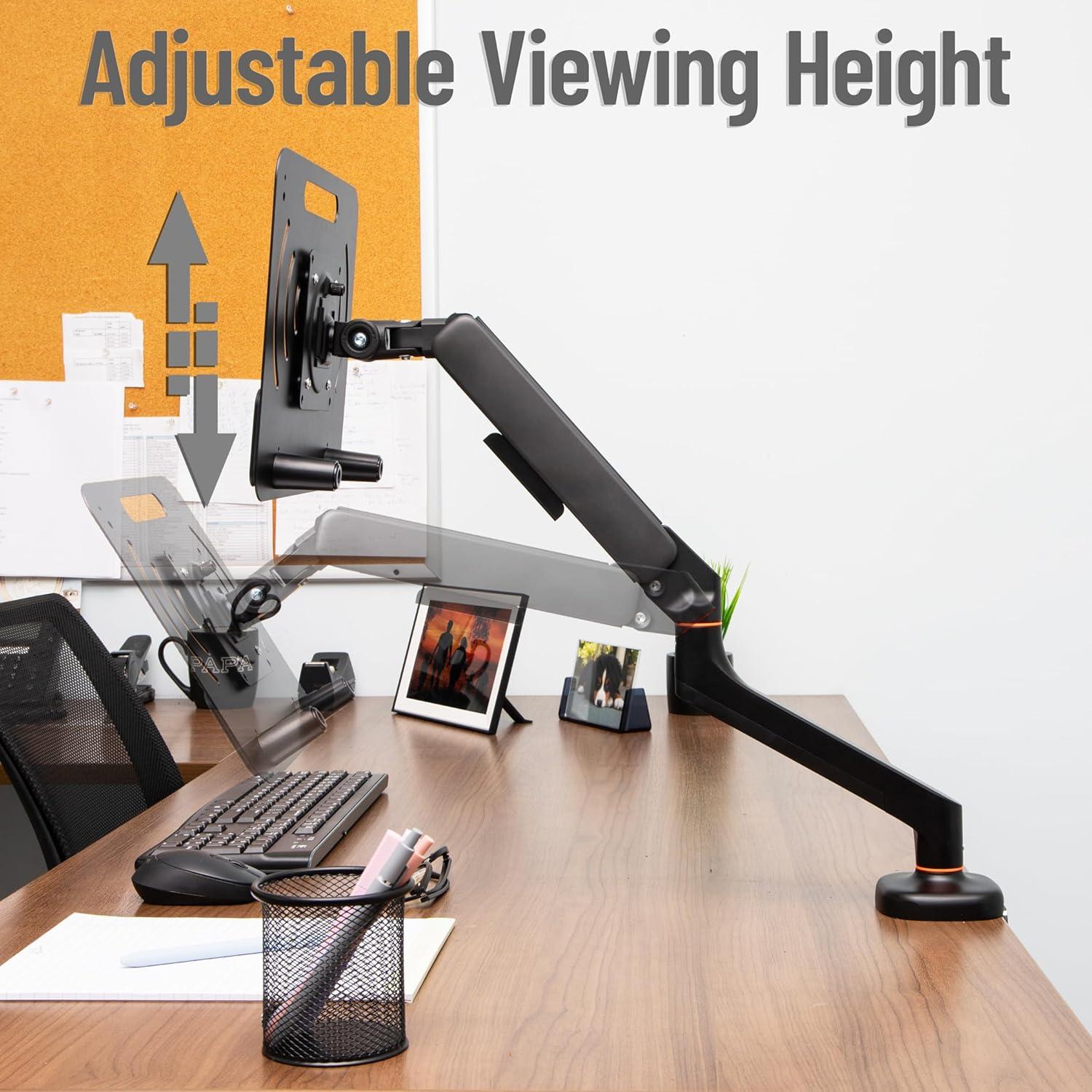 imageMind Reader Gas Spring Laptop Desk Mount Fits 116173 Laptops or Monitors 180 Rotate 132 lb Capacity Single Arm with Integrated Cable Management Adjustable TiltSwivel Black
