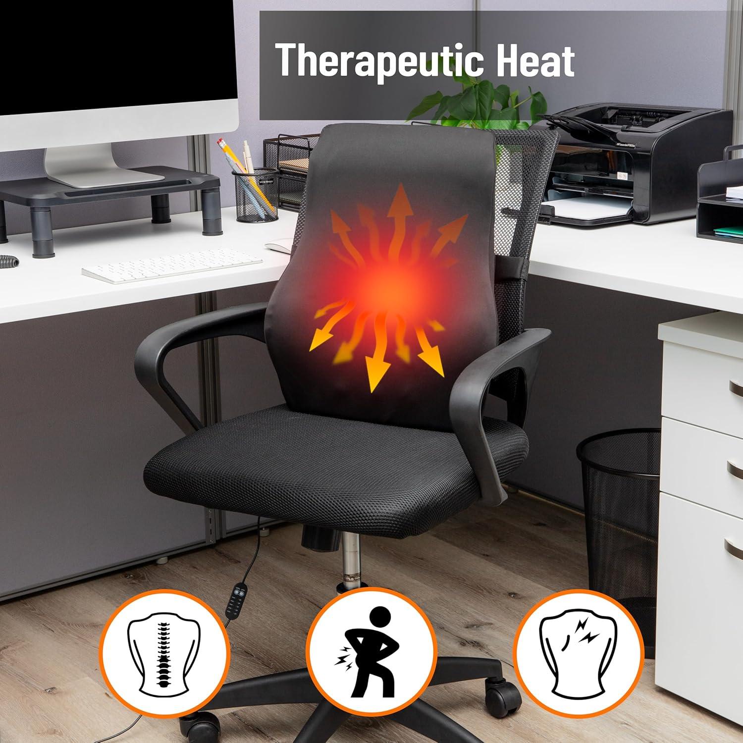 imageMind Reader Heated AirCloud Lumbar Cushion Ergonomic Memory Foam Back Support Pillow with Adjustable Heat Settings and Timer Black