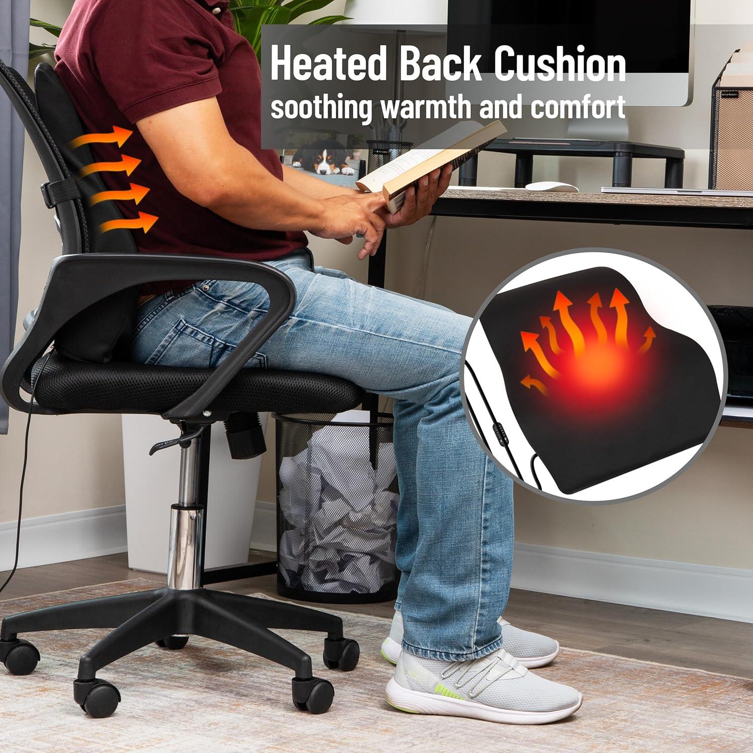 imageMind Reader Heated AirCloud Lumbar Cushion Ergonomic Memory Foam Back Support Pillow with Adjustable Heat Settings and Timer Black