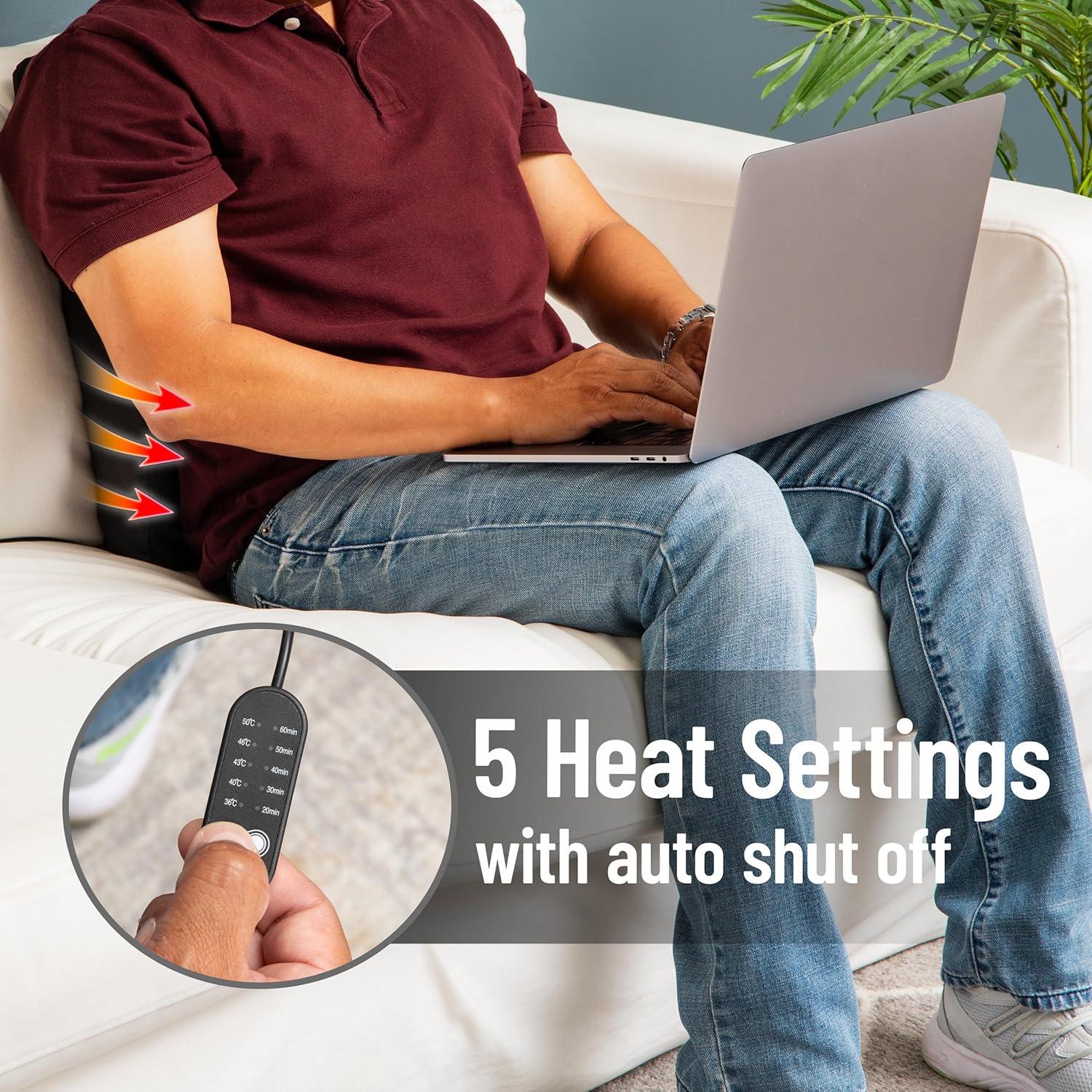 imageMind Reader Heated AirCloud Lumbar Cushion Ergonomic Memory Foam Back Support Pillow with Adjustable Heat Settings and Timer Black