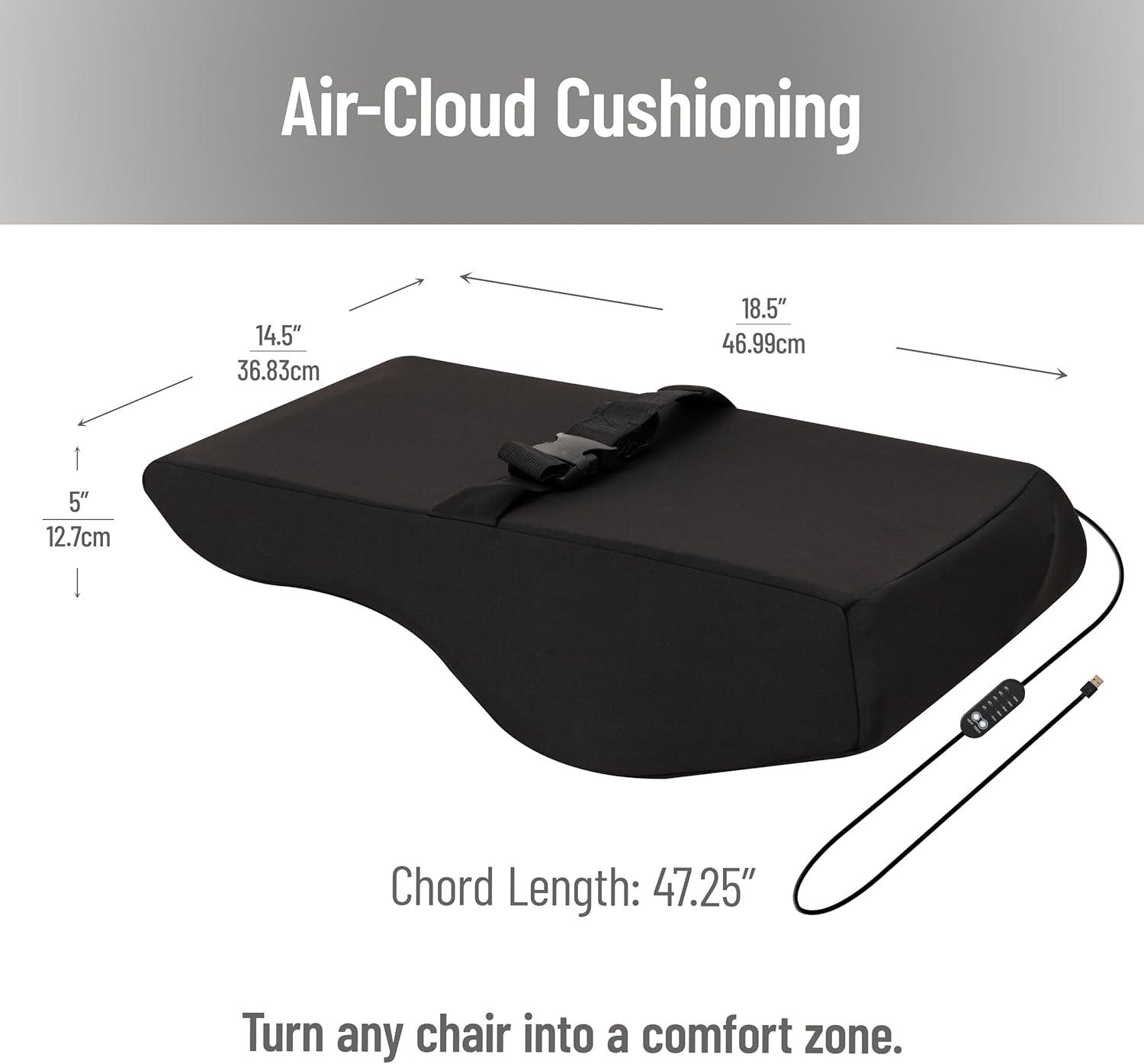 imageMind Reader Heated AirCloud Lumbar Cushion Ergonomic Memory Foam Back Support Pillow with Adjustable Heat Settings and Timer Black