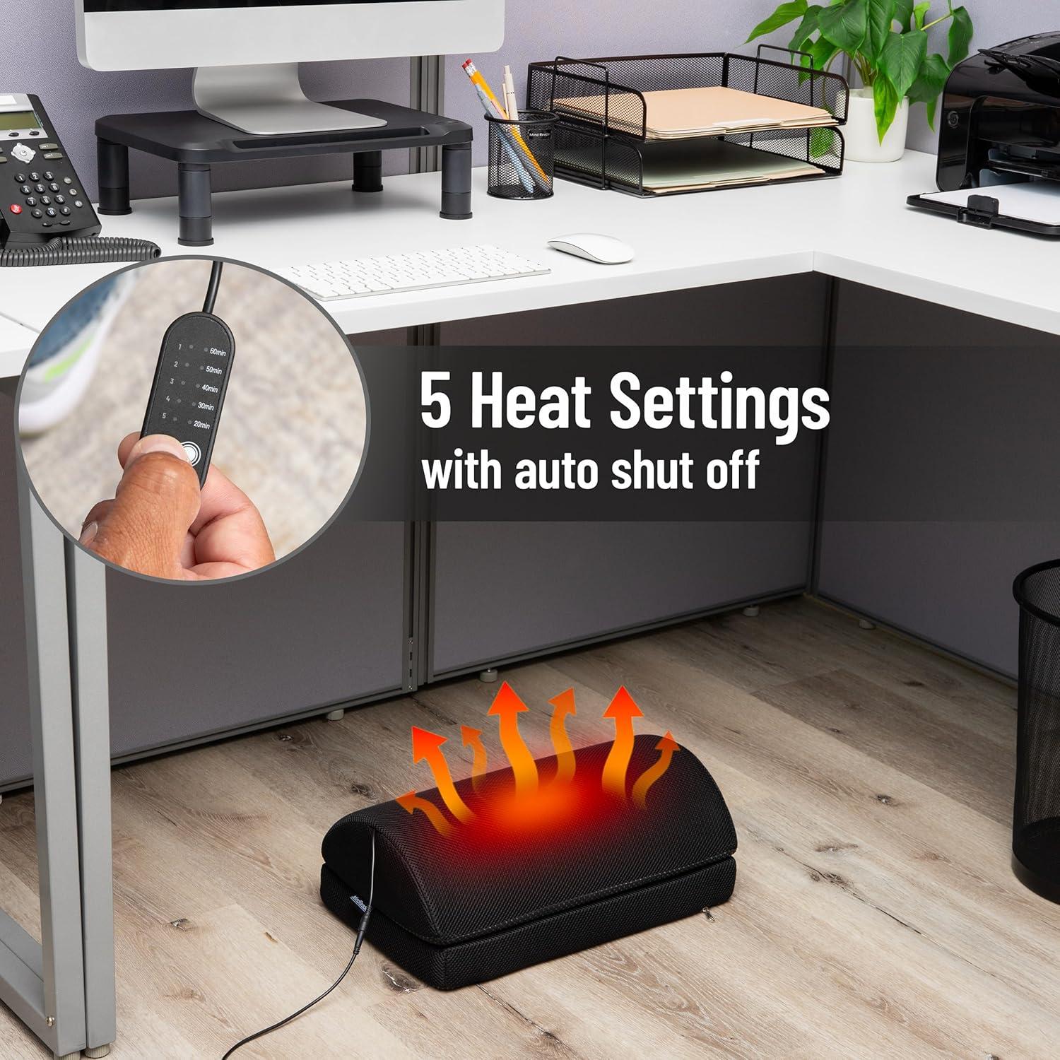 imageMind Reader Heated Memory Foam Footrest Under Desk Ergonomic Support with 4 Heat Settings Timer amp Auto ShutOff Adjustable Height Black