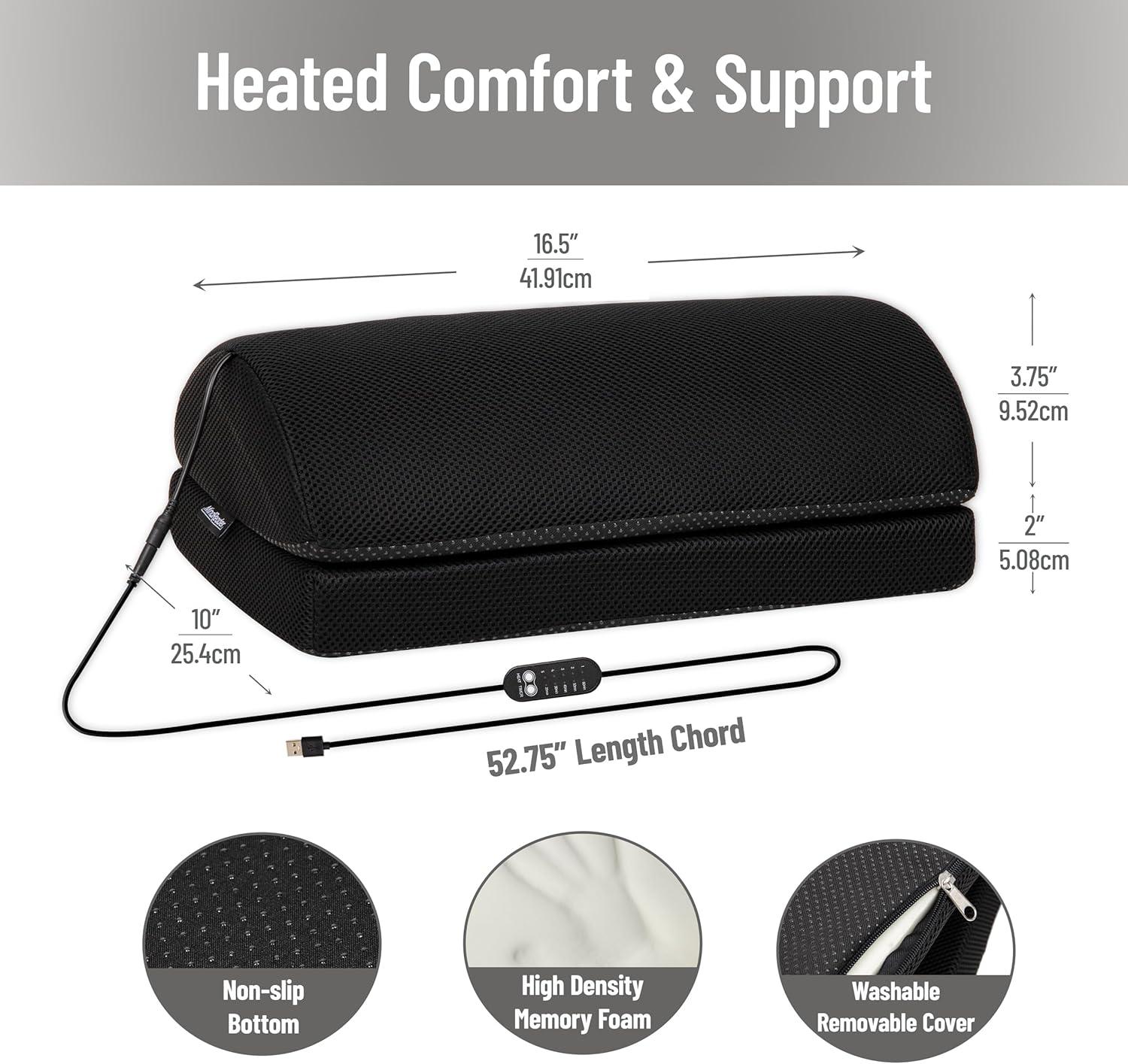imageMind Reader Heated Memory Foam Footrest Under Desk Ergonomic Support with 4 Heat Settings Timer amp Auto ShutOff Adjustable Height Black