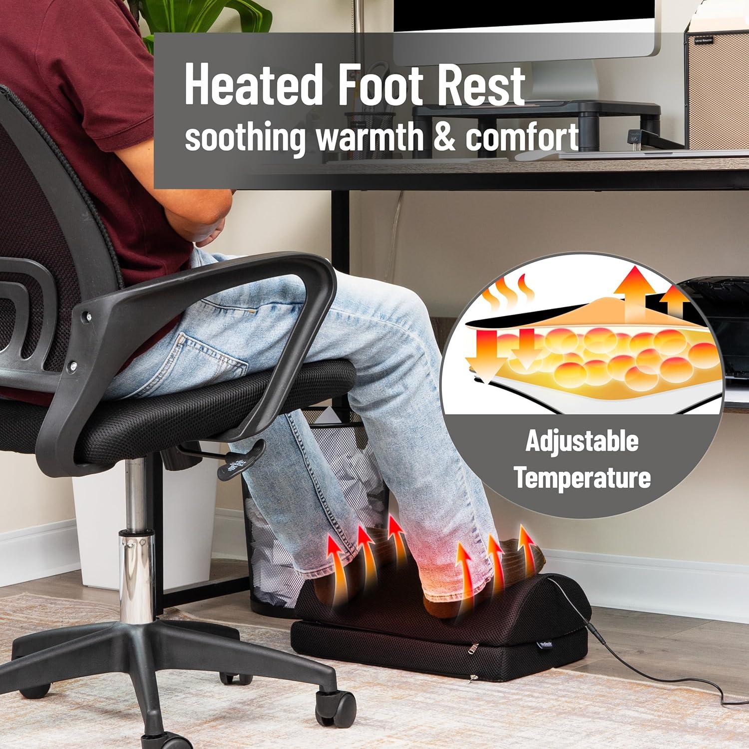 imageMind Reader Heated Memory Foam Footrest Under Desk Ergonomic Support with 4 Heat Settings Timer amp Auto ShutOff Adjustable Height Black
