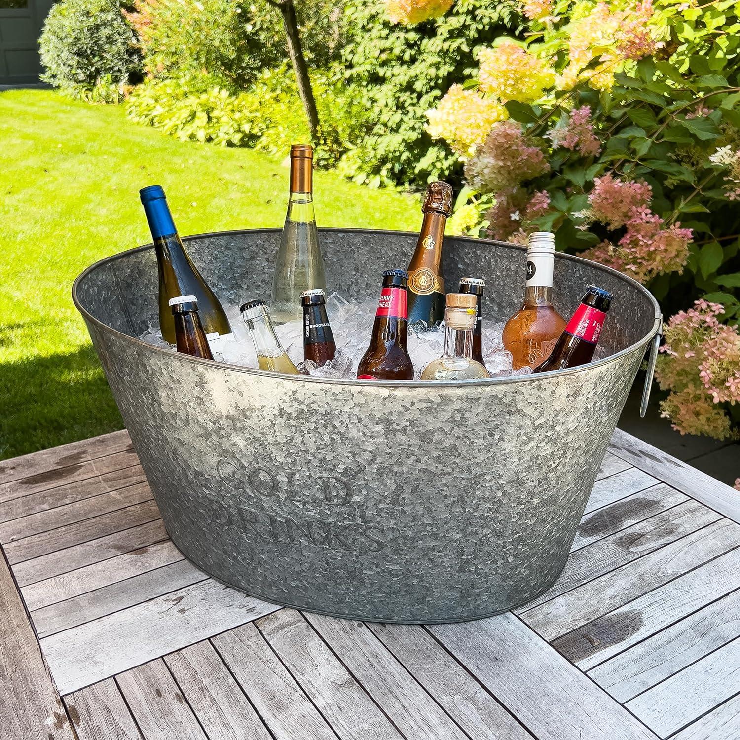 imageMind Reader Ice Beverage Bucket for Parties Wine Bucket Baby Photos Galvanized Metal 195L x 1425W x 105H SilverMedium