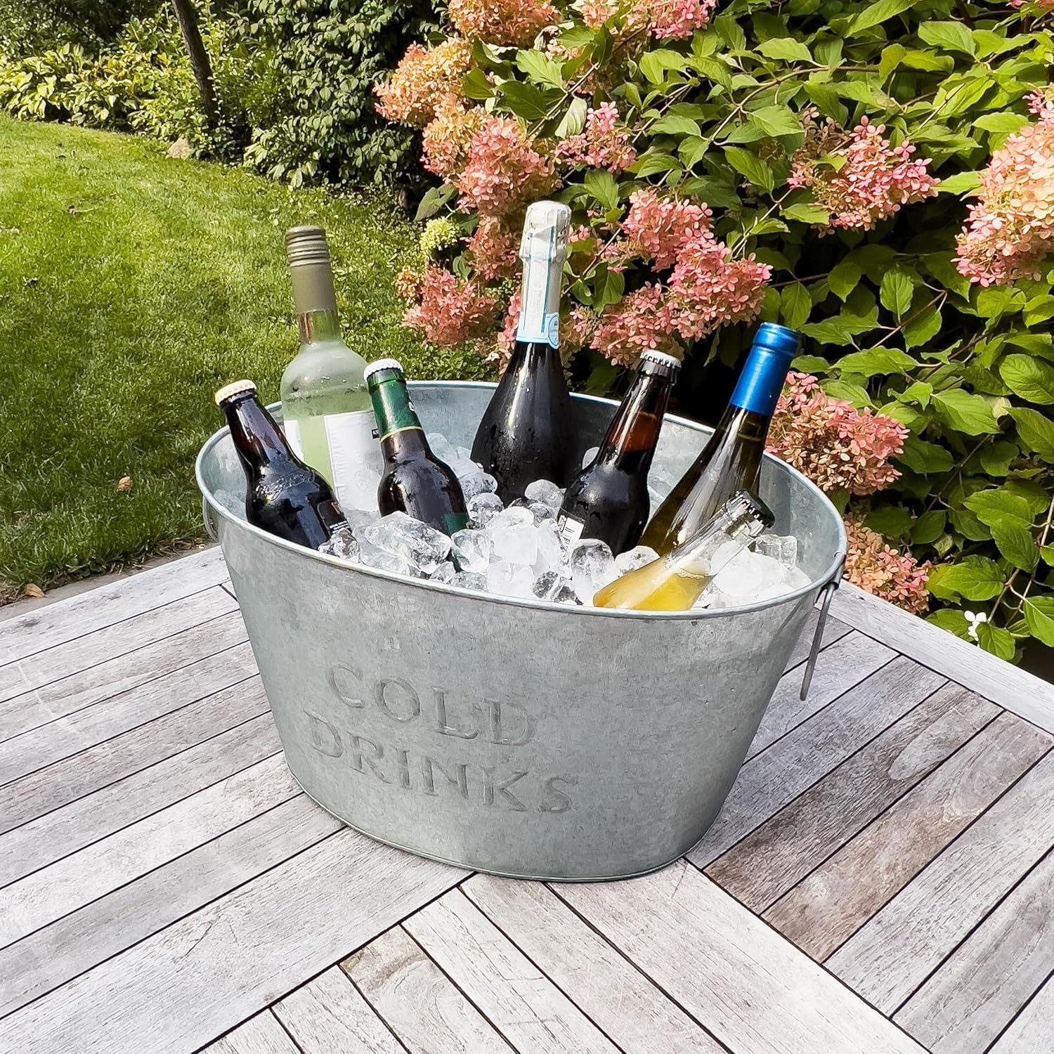 imageMind Reader Ice Beverage Bucket for Parties Wine Bucket Baby Photos Galvanized Metal 195L x 1425W x 105H SilverSmall