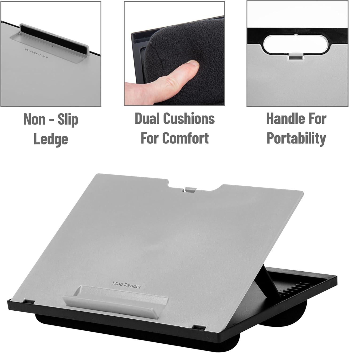 imageMind Reader Lap Desk Laptop Stand Bed Tray Collapsible Cushion Portable Dorm Plastic 1475L x 11W x 73H BlackGray