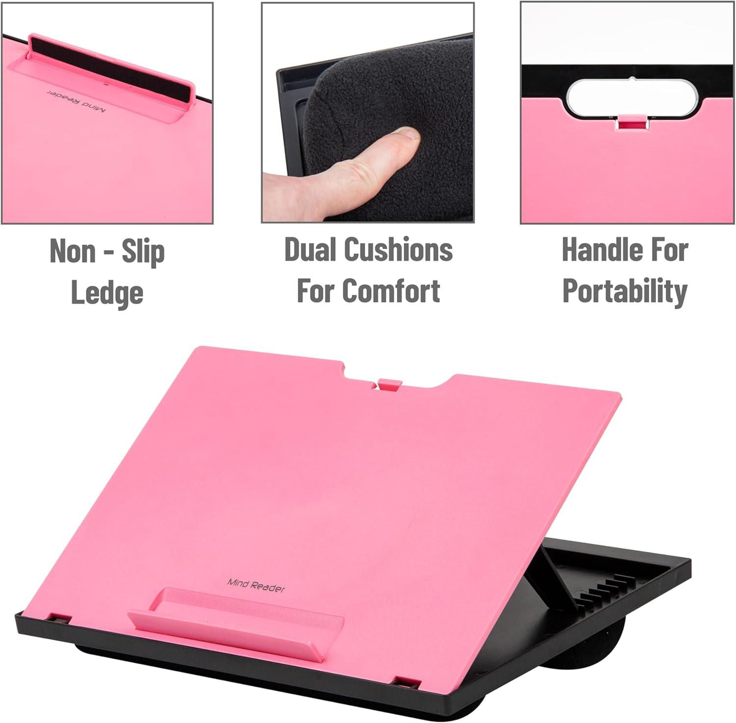 imageMind Reader Lap Desk Laptop Stand Bed Tray Collapsible Cushion Portable Dorm Plastic 1475L x 11W x 73H BlackPink