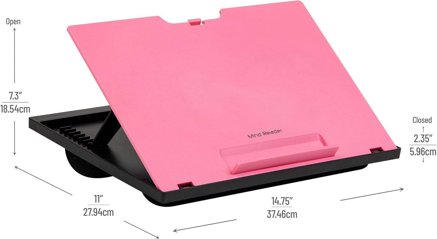 imageMind Reader Lap Desk Laptop Stand Bed Tray Collapsible Cushion Portable Dorm Plastic 1475L x 11W x 73H BlackPink