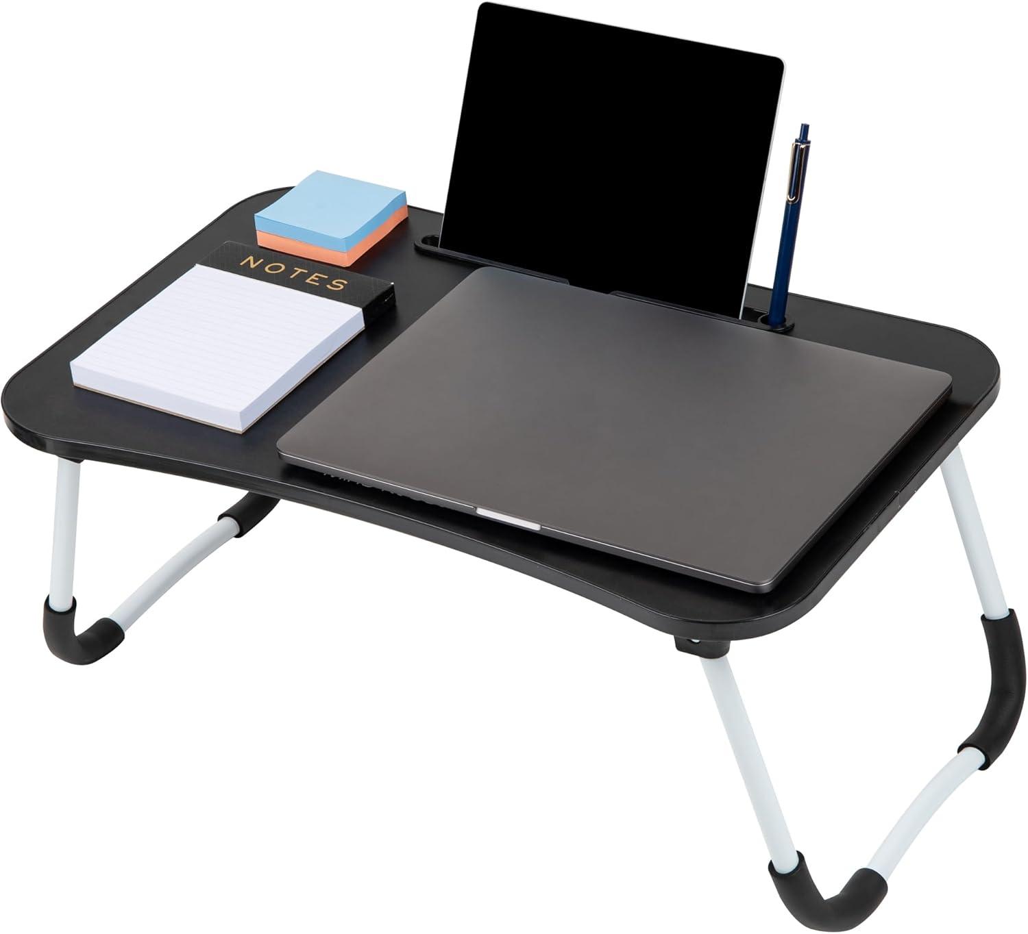 imageMind Reader Lap Desk Laptop Stand Bed Tray Folding Legs Couch Table Portable MDF 2325 L x 1375 W x 105 H BeigeBlack