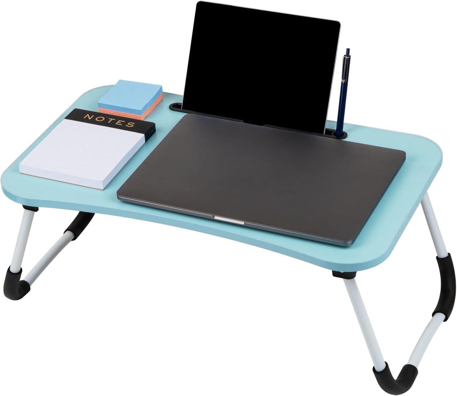 imageMind Reader Lap Desk Laptop Stand Bed Tray Folding Legs Couch Table Portable MDF 2325 L x 1375 W x 105 H BeigeBlue