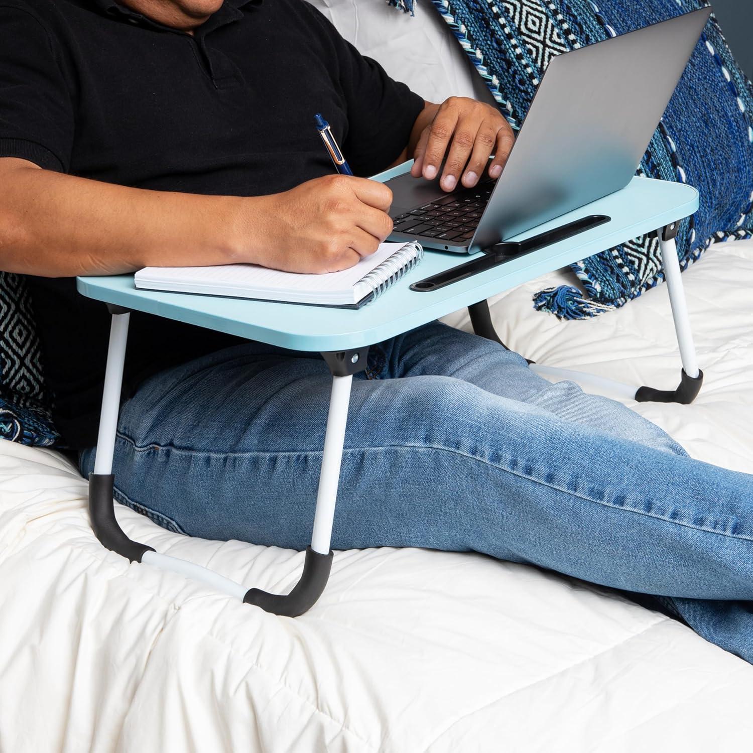 imageMind Reader Lap Desk Laptop Stand Bed Tray Folding Legs Couch Table Portable MDF 2325 L x 1375 W x 105 H BeigeBlue
