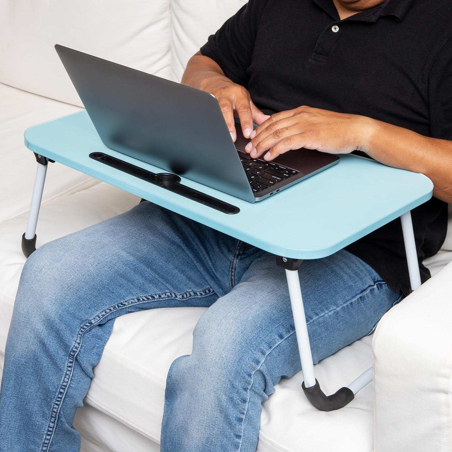 imageMind Reader Lap Desk Laptop Stand Bed Tray Folding Legs Couch Table Portable MDF 2325 L x 1375 W x 105 H BeigeBlue