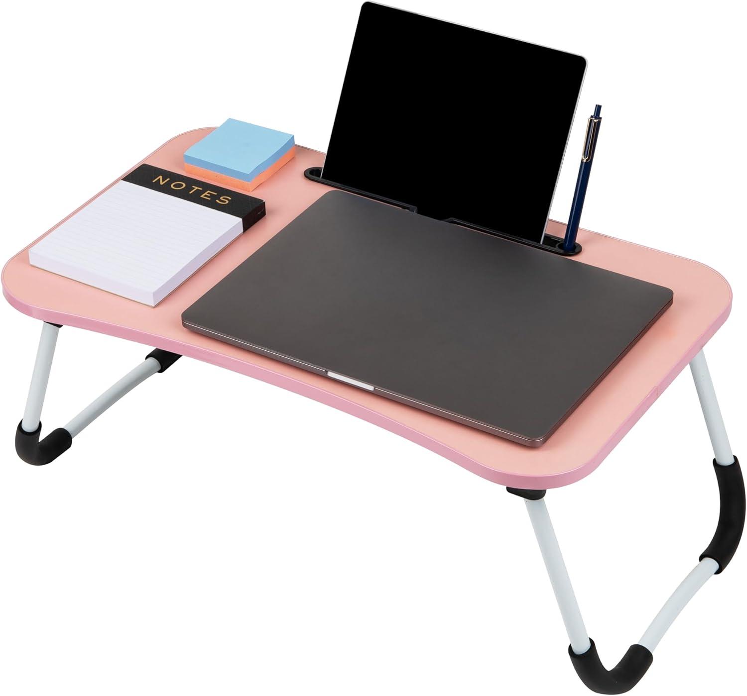 imageMind Reader Lap Desk Laptop Stand Bed Tray Folding Legs Couch Table Portable MDF 2325 L x 1375 W x 105 H BeigePink