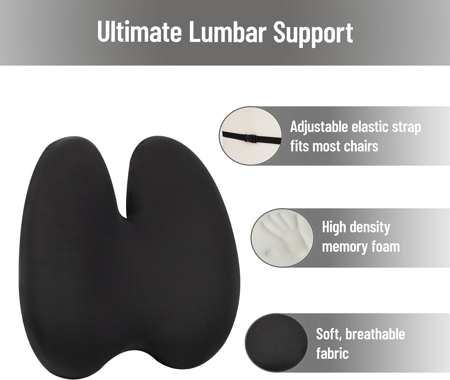 imageMind Reader Lumbar Support Pillow with AirCloud Technology Office Chair Back Cushion Memory Foam Black