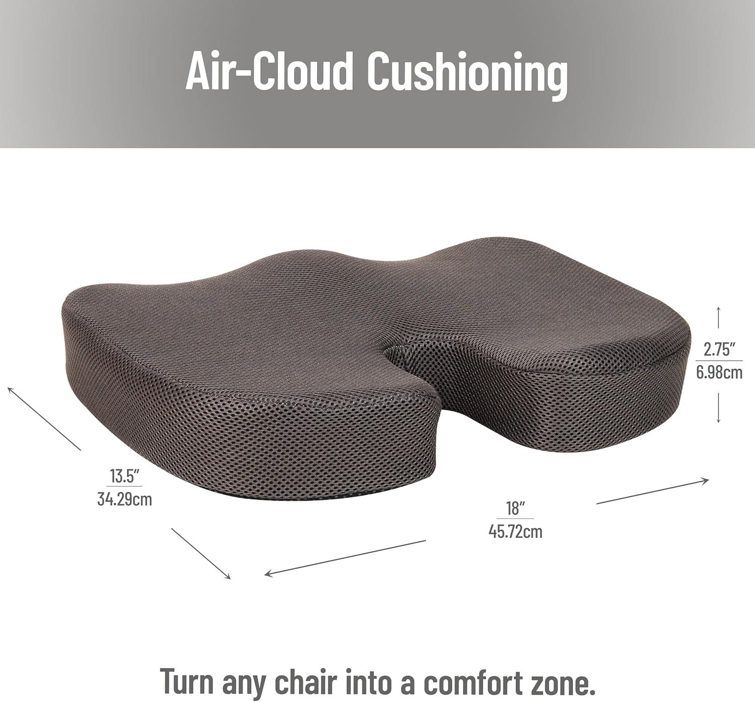 imageMind Reader Memory Foam Seat Cushion with AirCloud Technology Sciatica Coccyx amp Hip Pain Relief Office Memory Foam GrayClassic Gray