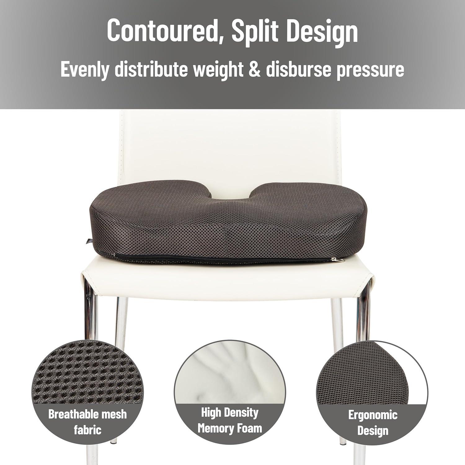 imageMind Reader Memory Foam Seat Cushion with AirCloud Technology Sciatica Coccyx amp Hip Pain Relief Office Memory Foam GrayClassic Gray