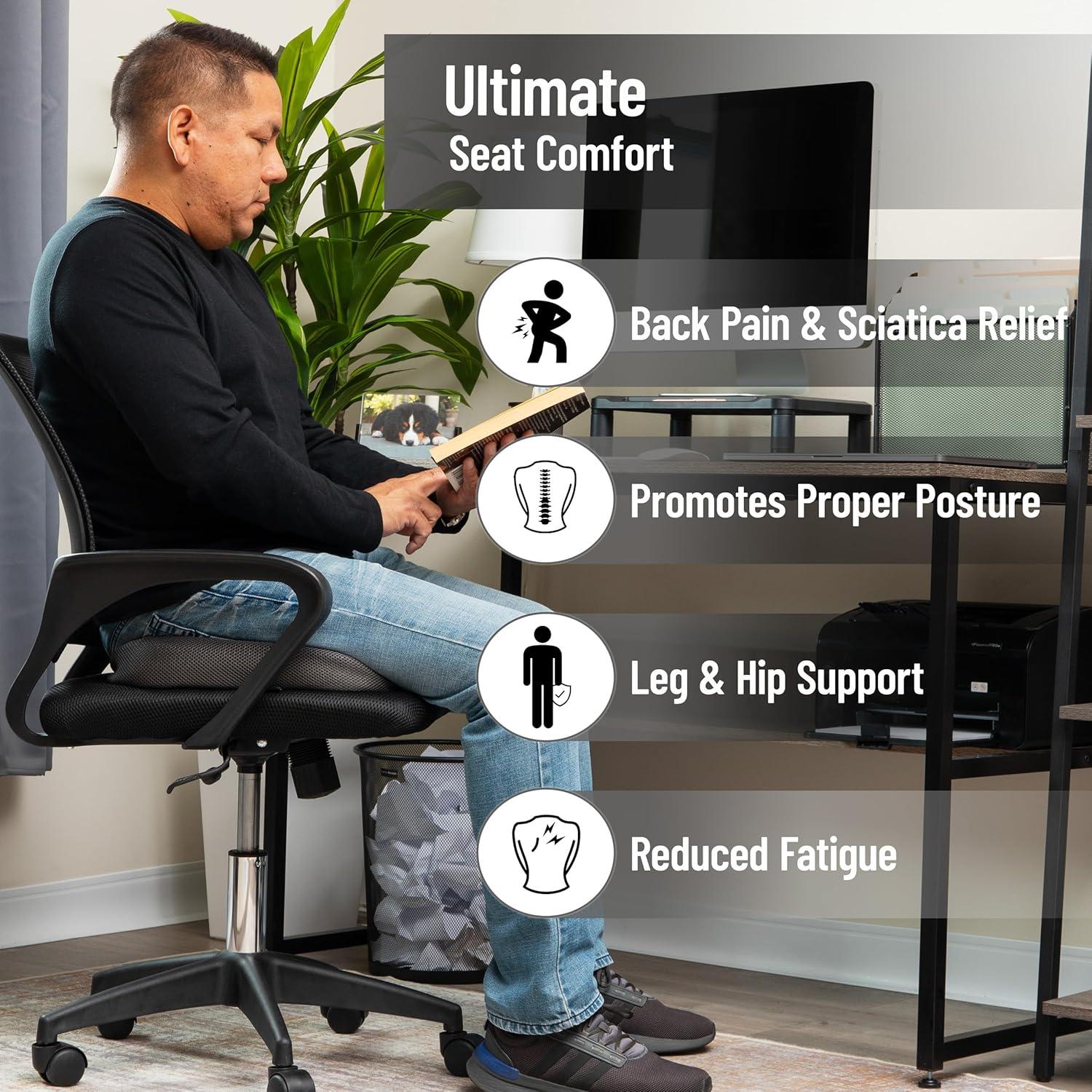 imageMind Reader Memory Foam Seat Cushion with AirCloud Technology Sciatica Coccyx amp Hip Pain Relief Office Memory Foam GrayClassic Gray