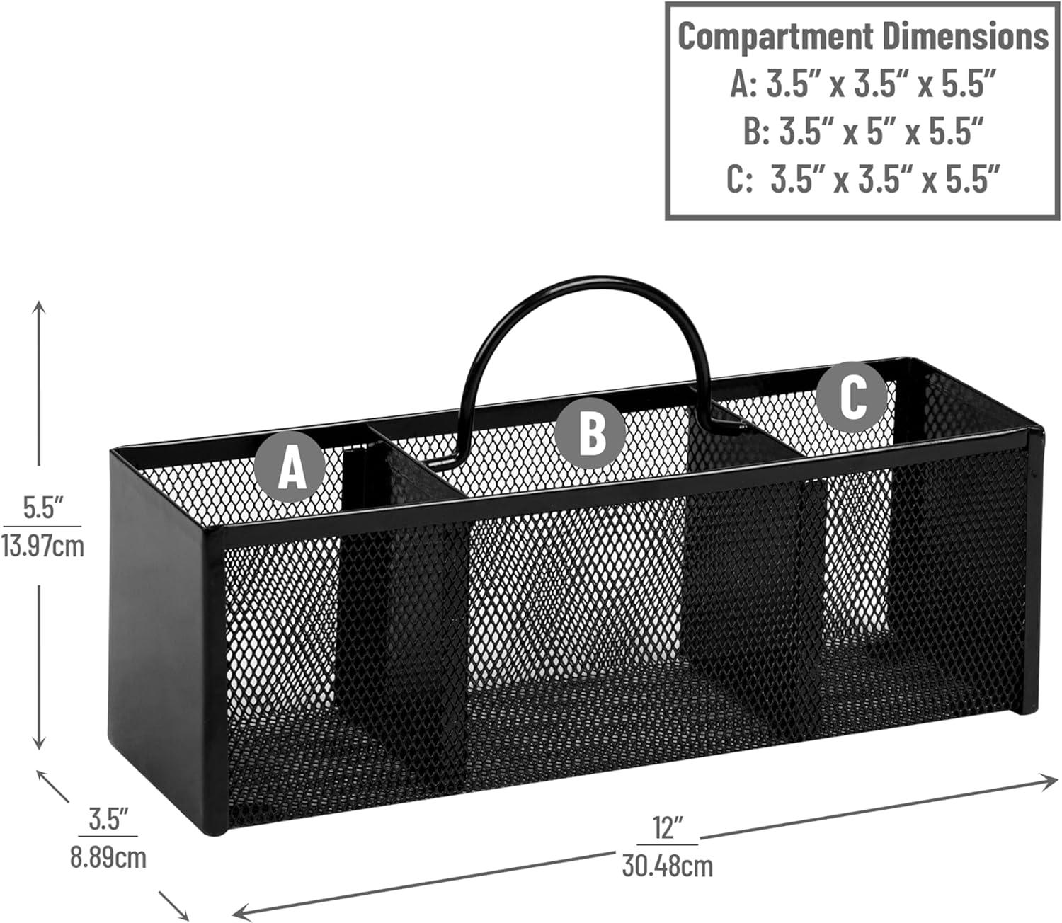 imageMind Reader Mesh Organizer Caddy 3Compartment Countertop Holder Metal Mesh 10L x 35W x 55H BlackBlack