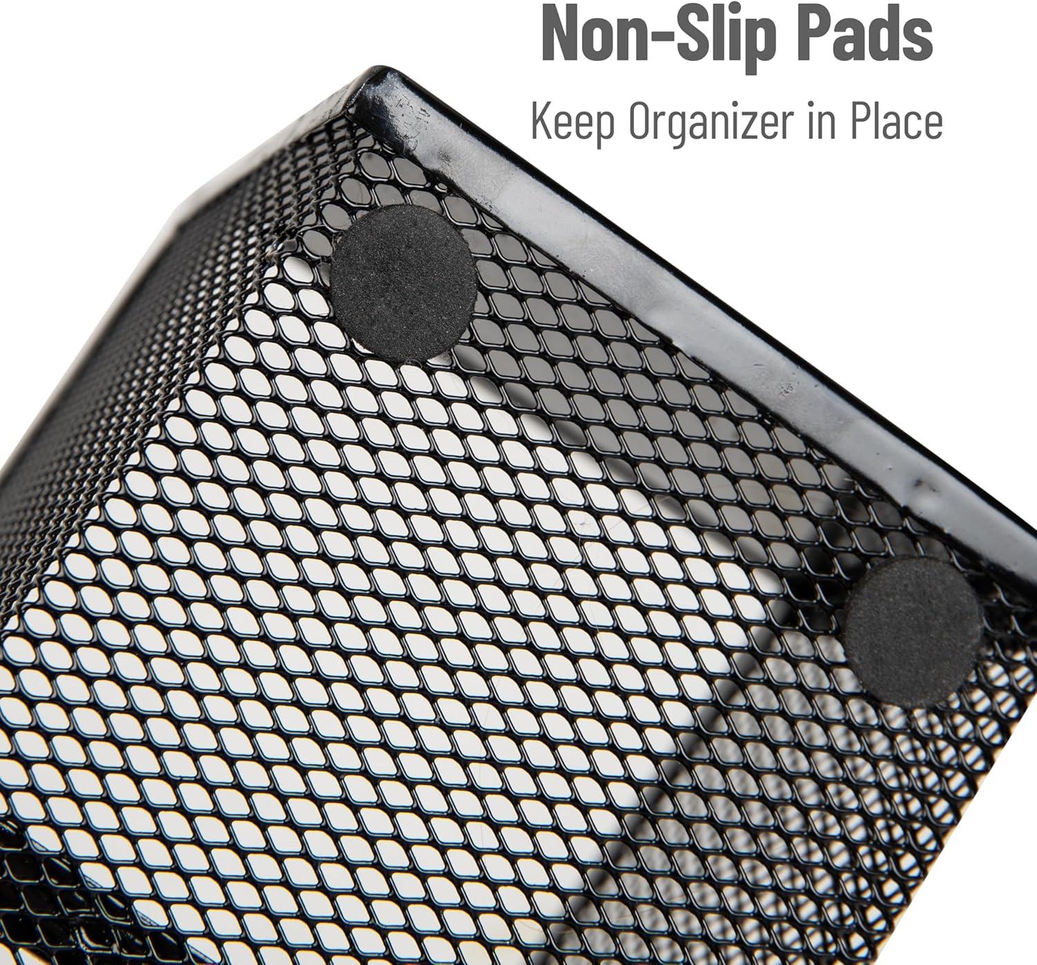 imageMind Reader Mesh Organizer Caddy 3Compartment Countertop Holder Metal Mesh 10L x 35W x 55H BlackBlack