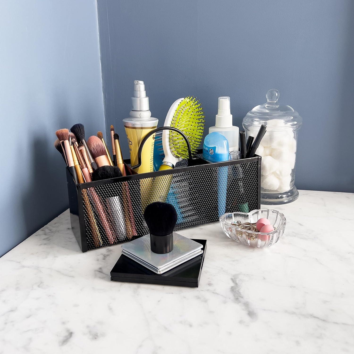 imageMind Reader Mesh Organizer Caddy 3Compartment Countertop Holder Metal Mesh 10L x 35W x 55H BlackBlack