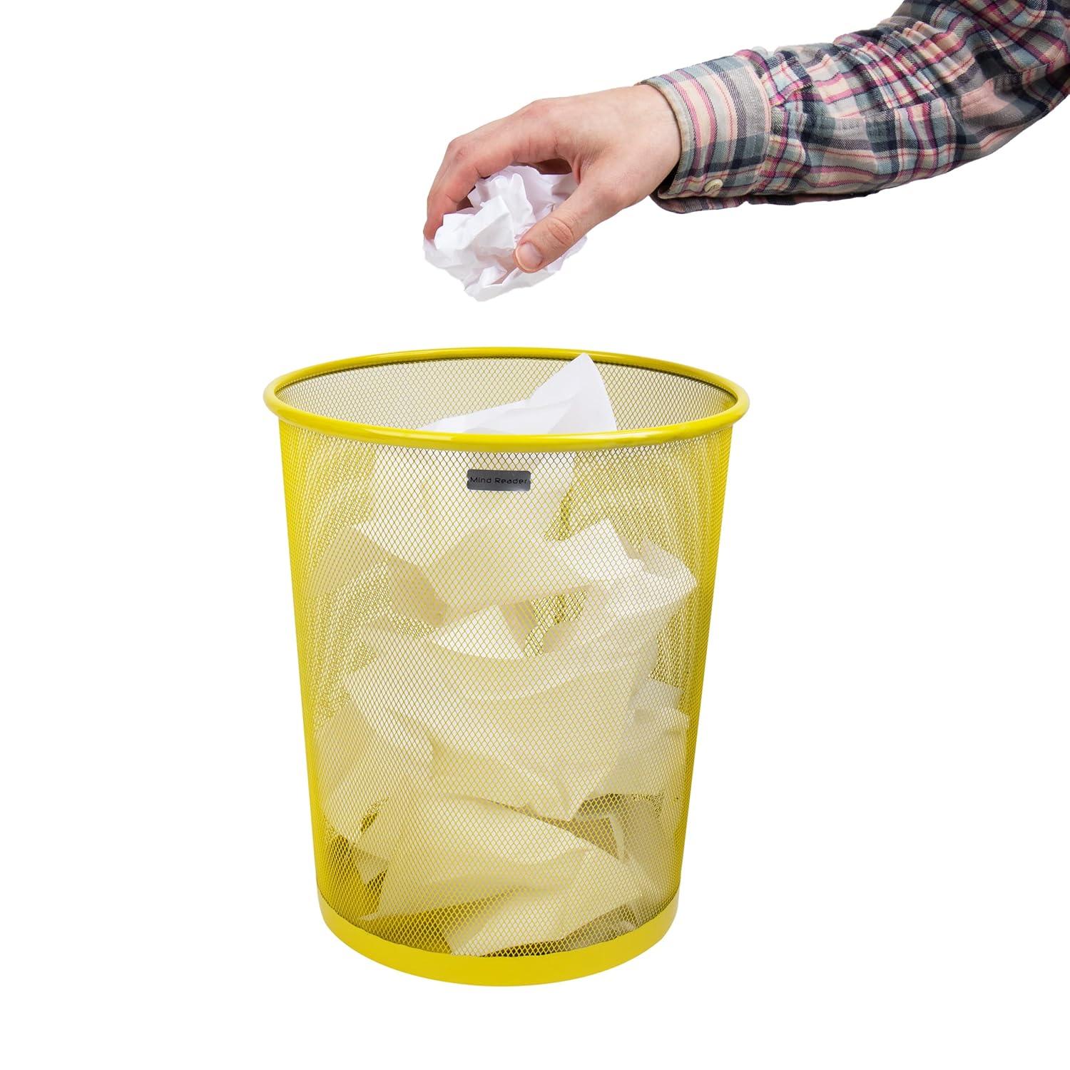 imageMind Reader Mesh Trash Can 1665L 44 gal Waste Paper Basket Round Office Metal Mesh 115 L x 115 W x 1375 H YellowYellow
