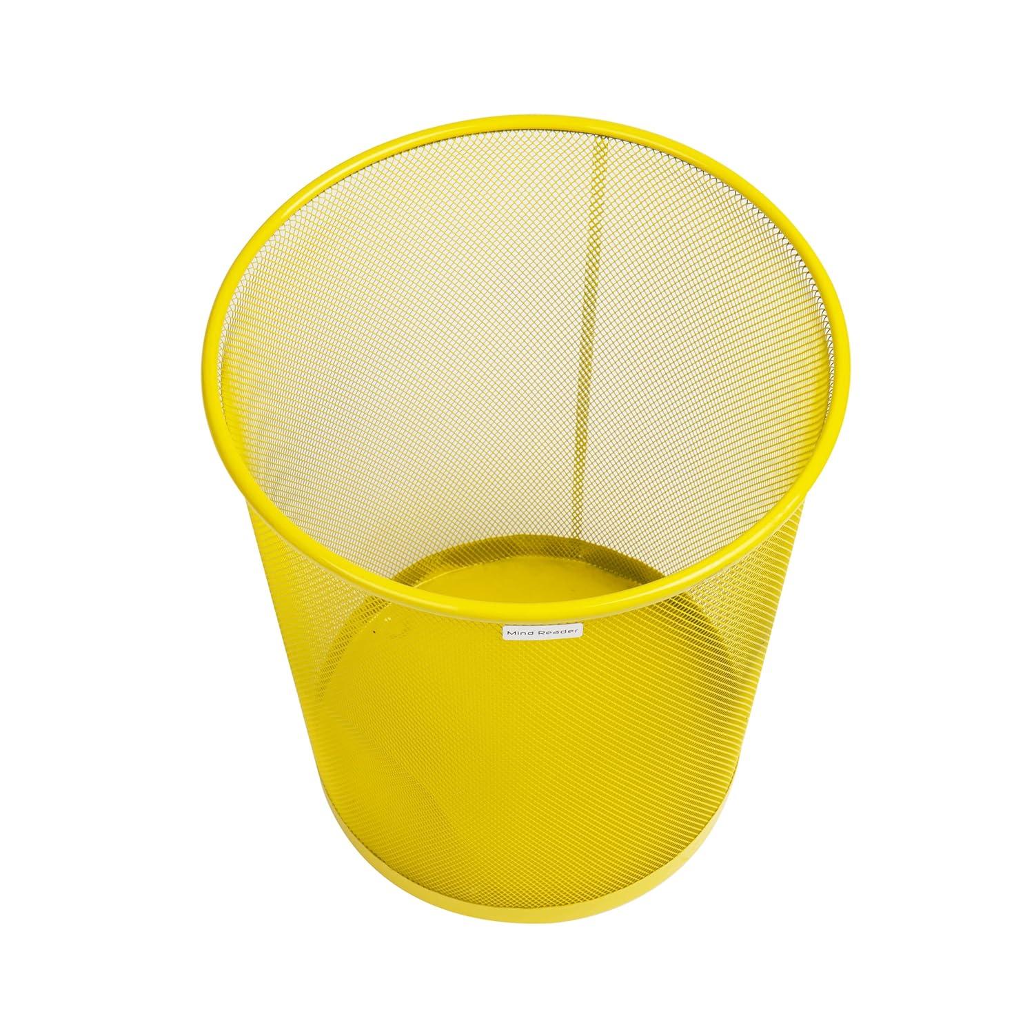 imageMind Reader Mesh Trash Can 1665L 44 gal Waste Paper Basket Round Office Metal Mesh 115 L x 115 W x 1375 H YellowYellow