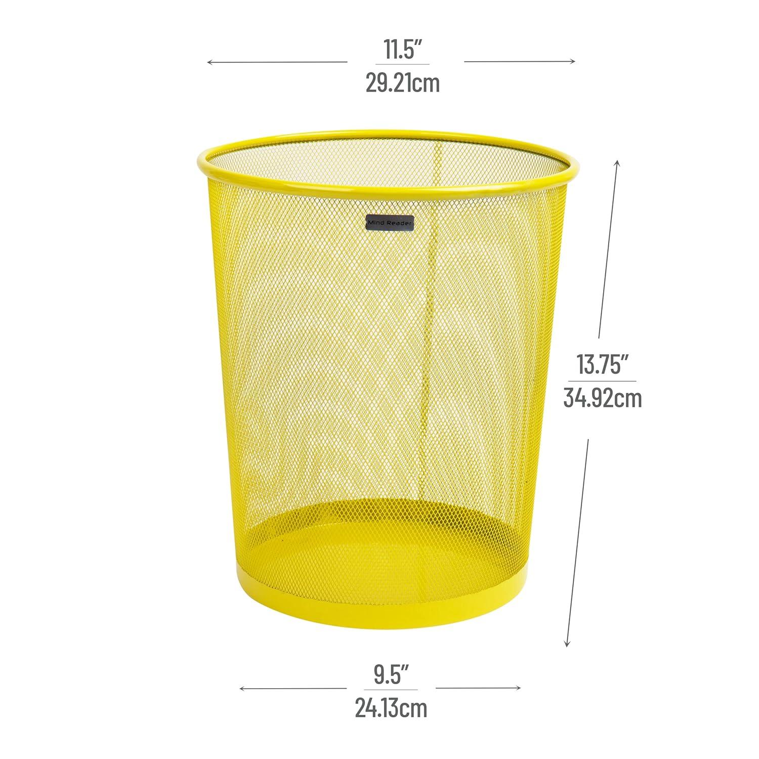 imageMind Reader Mesh Trash Can 1665L 44 gal Waste Paper Basket Round Office Metal Mesh 115 L x 115 W x 1375 H YellowYellow